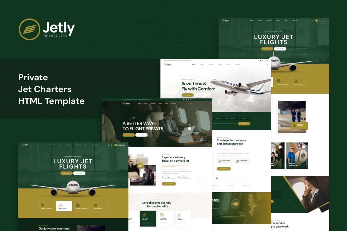 Imagen de portada de Jetly - Private Jet Charters HTML Template (plantilla web)