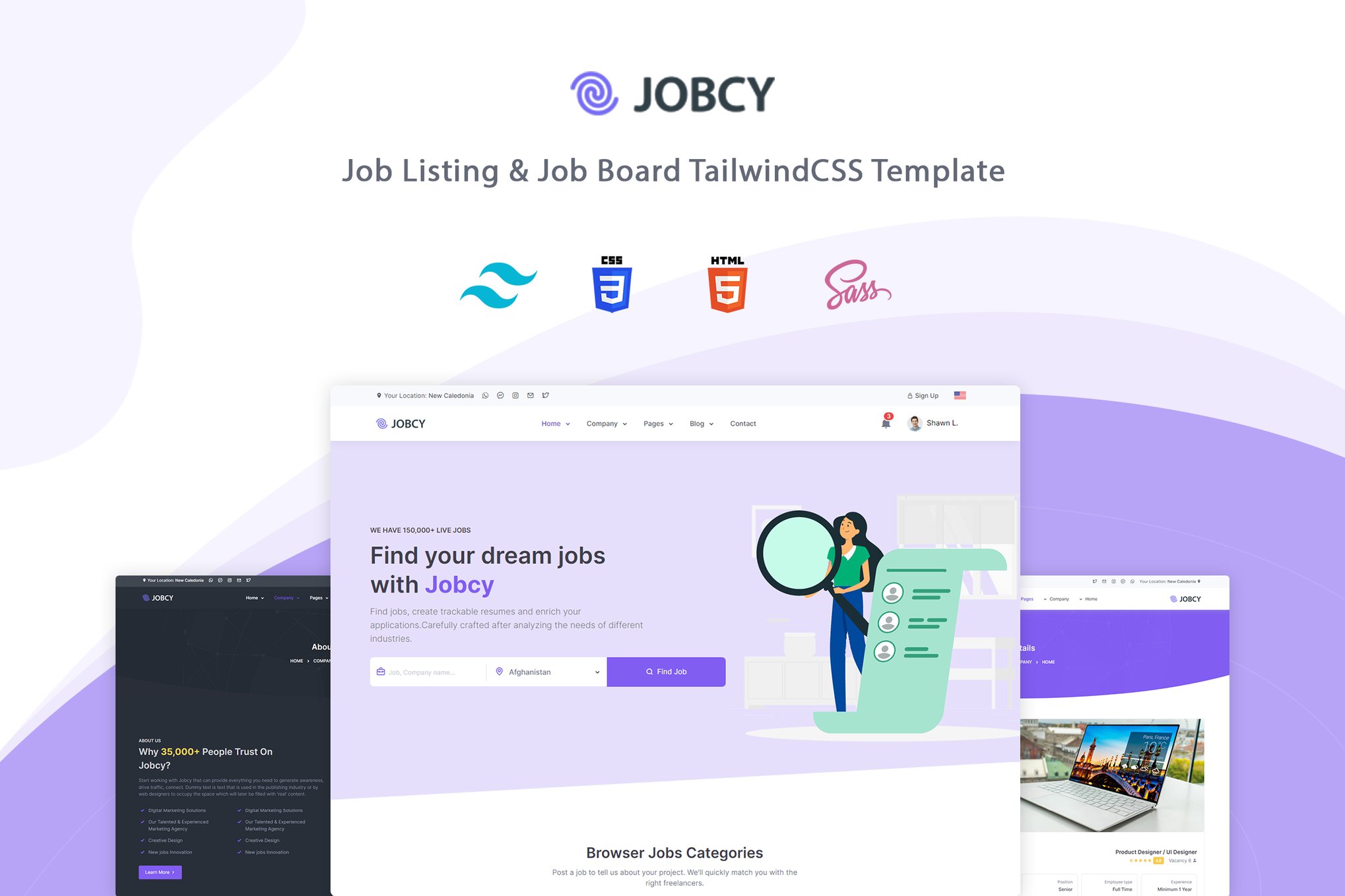 Imagen de portada de Jobcy - Tailwind CSS Job Listing & Board Template (plantilla web)