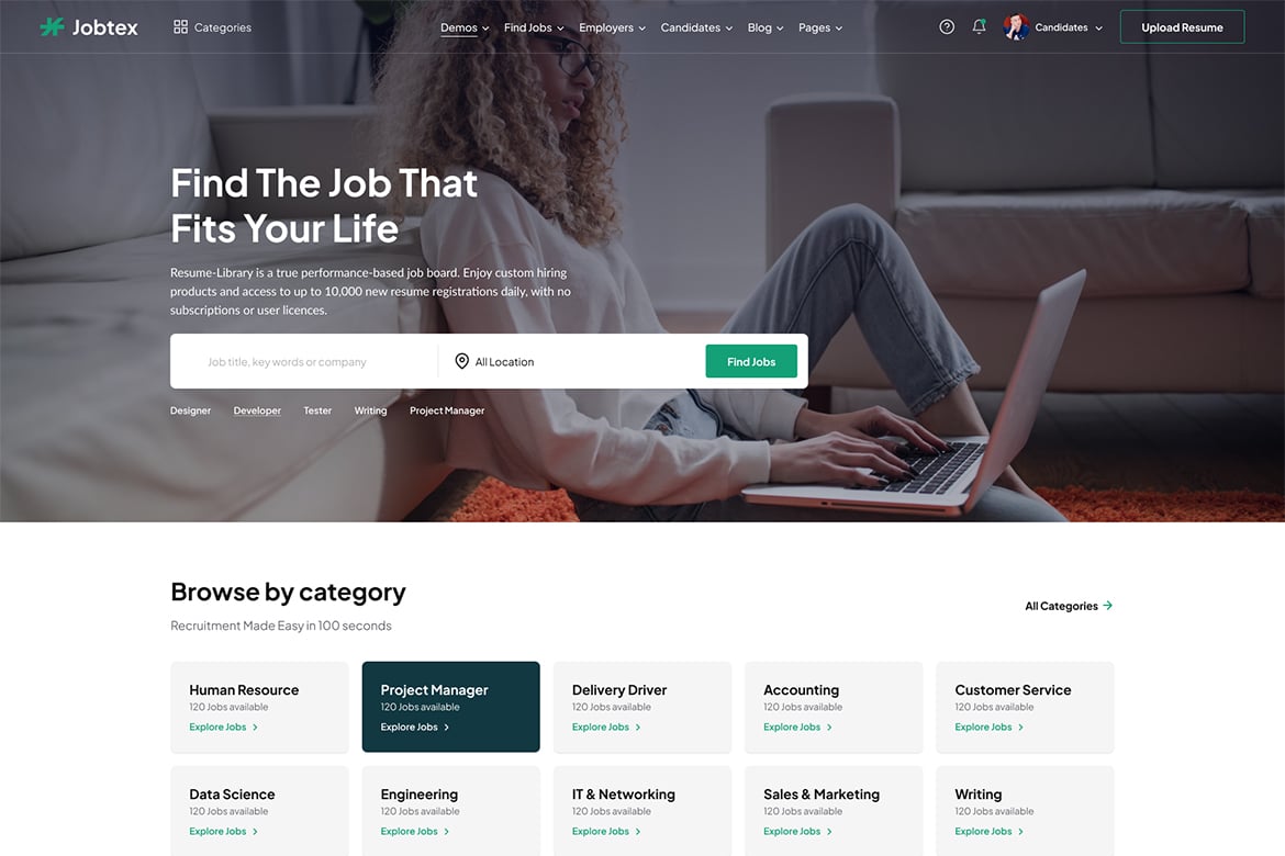 Imagen de portada de Jobtex | Job Board ReactJS Template (plantilla web)