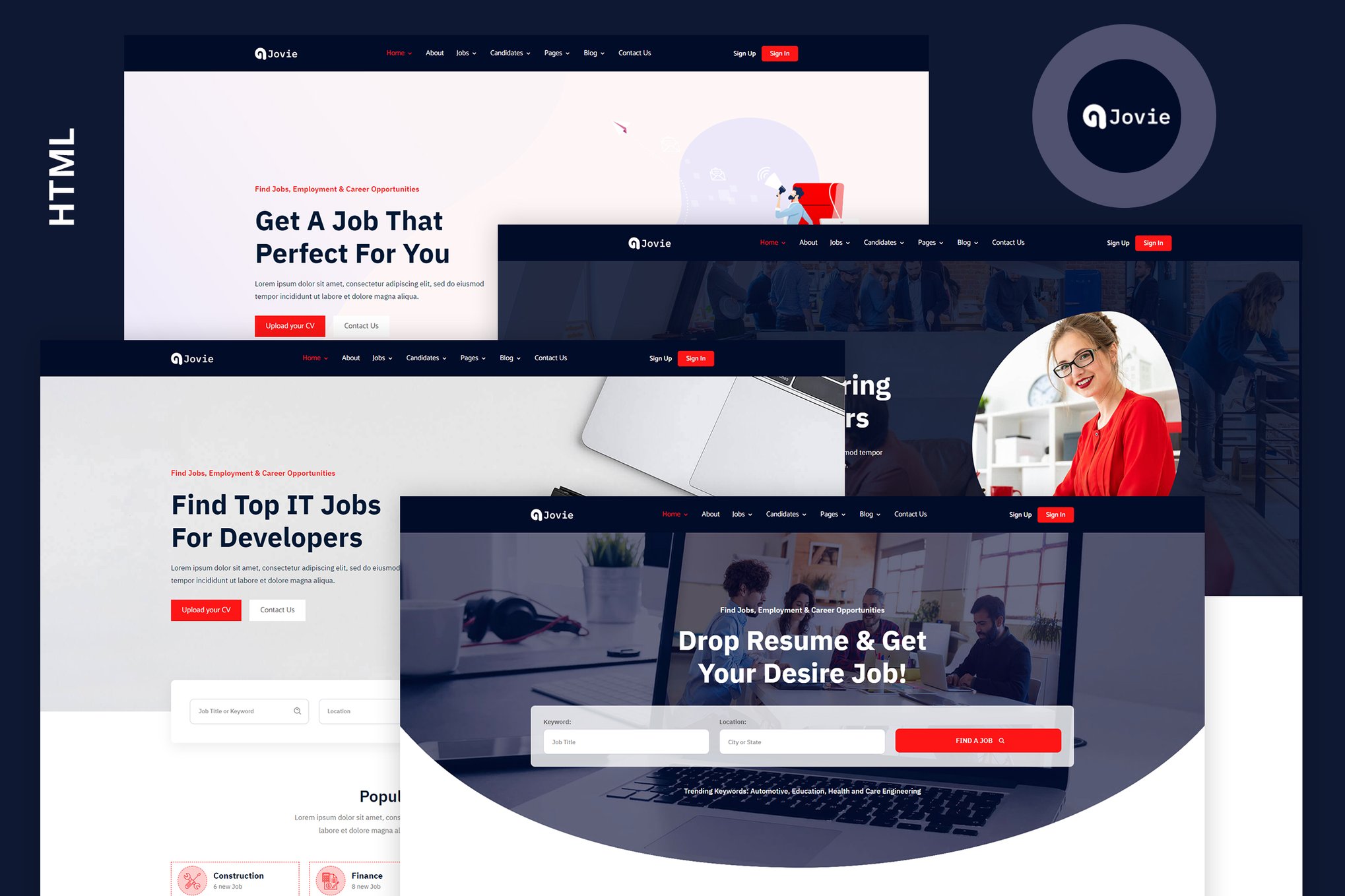 Imagen de portada de Jovie - Job Board & Hiring Portal HTML Template (plantilla web)