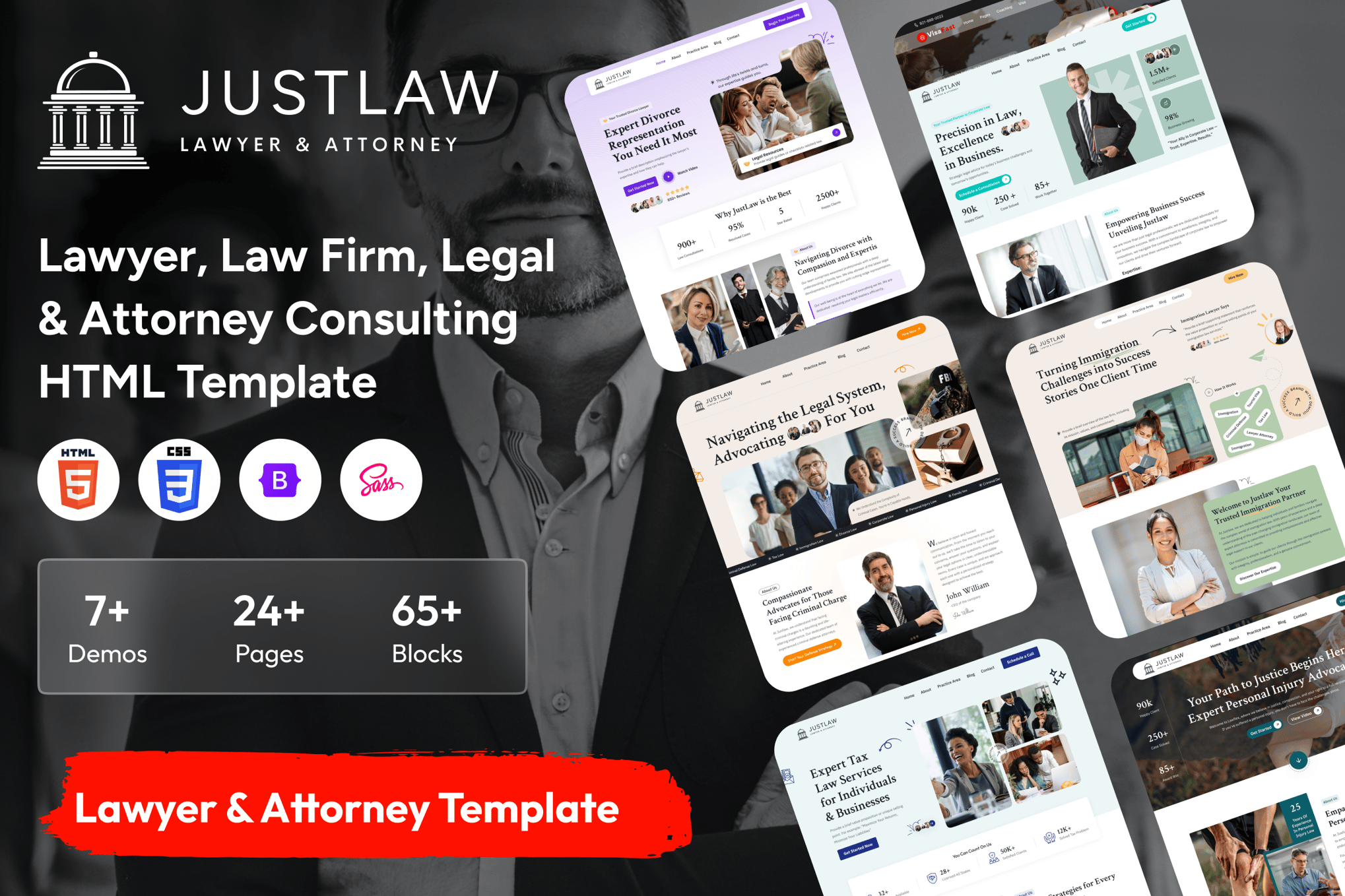 Imagen de portada de Justlaw -Law firm, Legal & Attorney HTML Template (plantilla web)