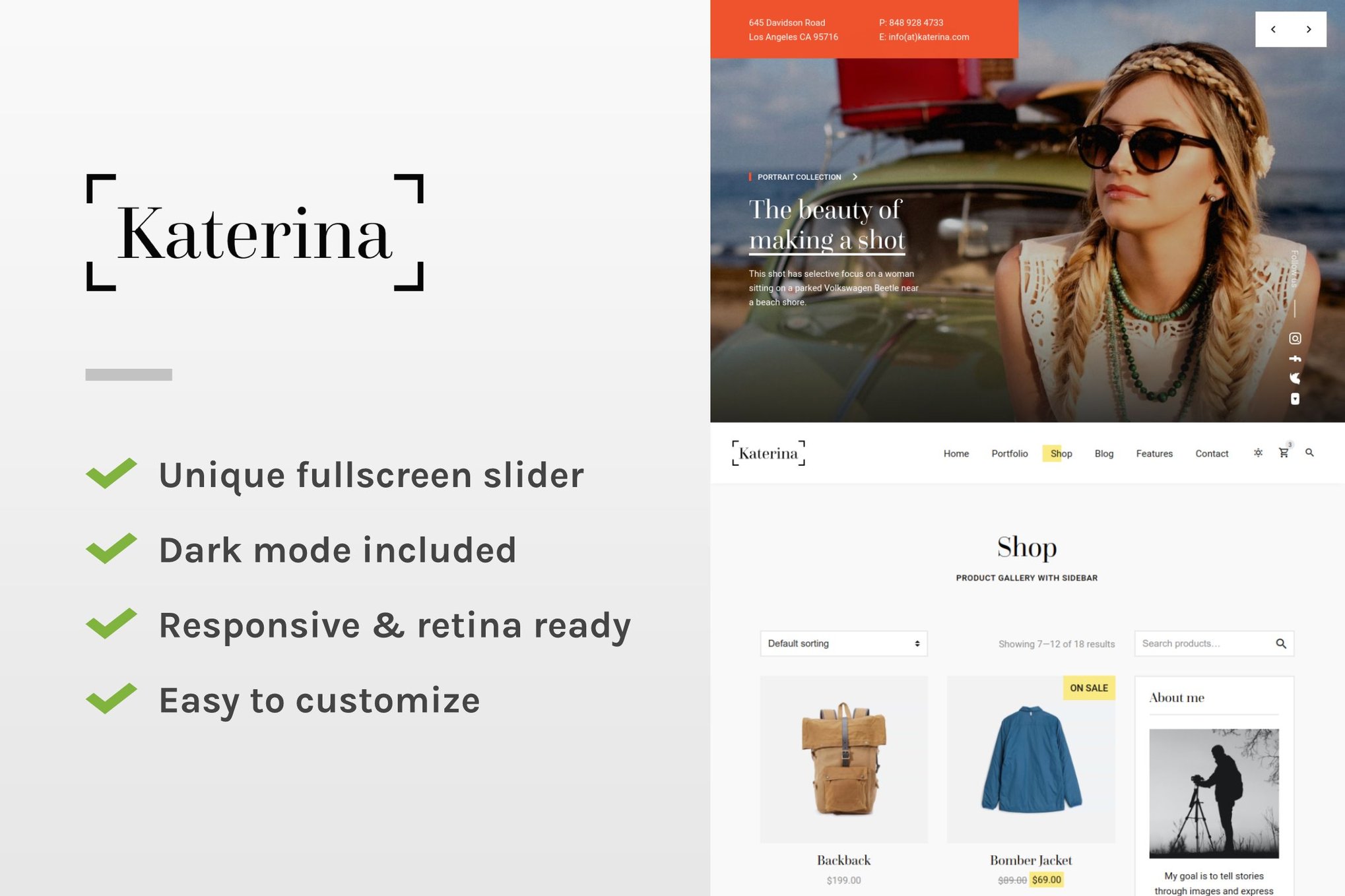 Imagen de portada de Katerina - Photography Portfolio Site Template (plantilla web)