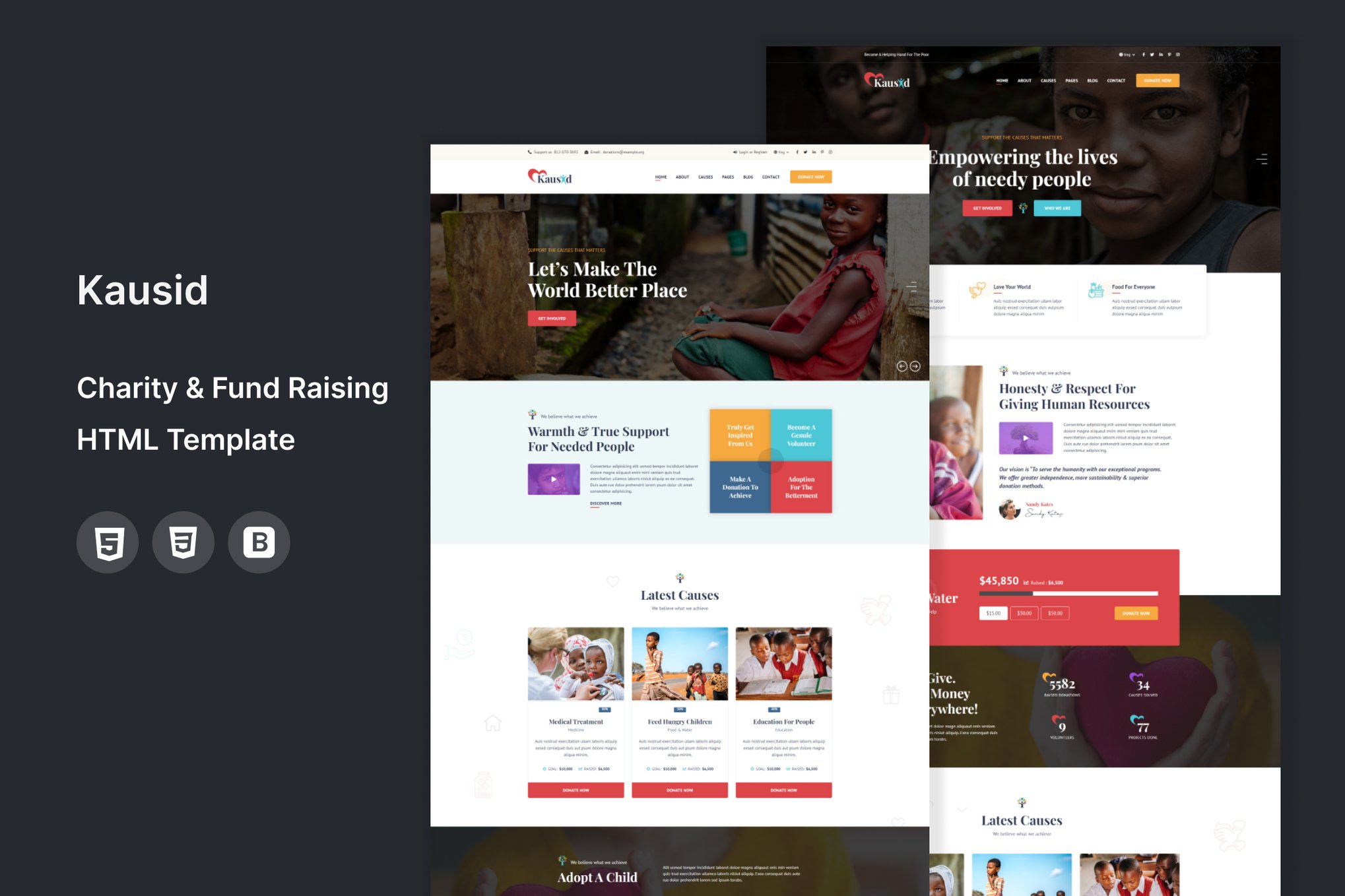 Imagen de portada de Kausid -Charity & Fund Raising HTML Template (plantilla web)