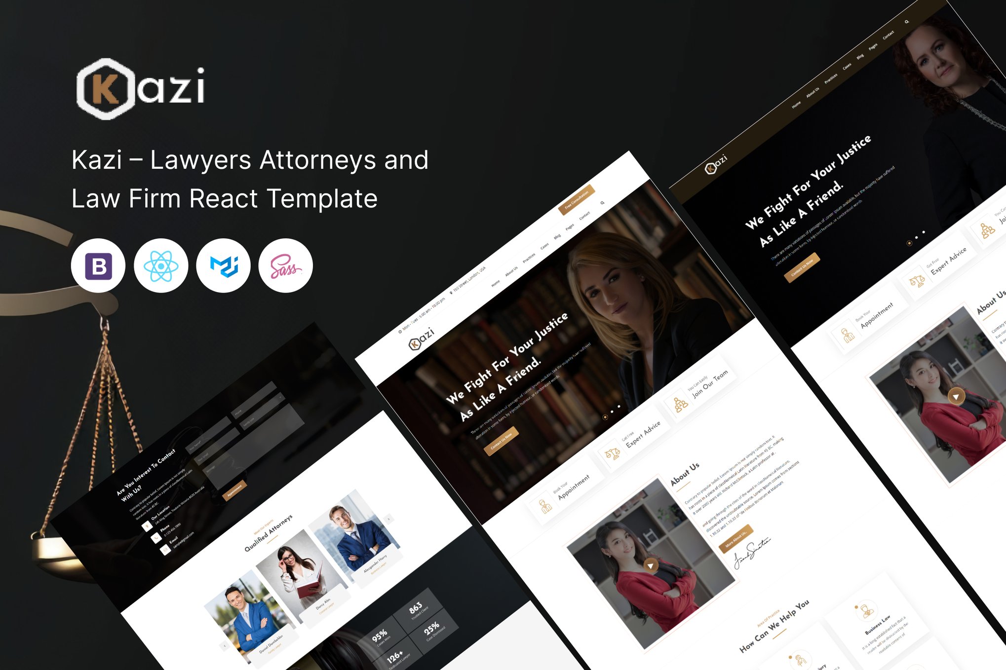 Imagen de portada de Kazi – Lawyer Attorney and Law Firm React Template (plantilla web)