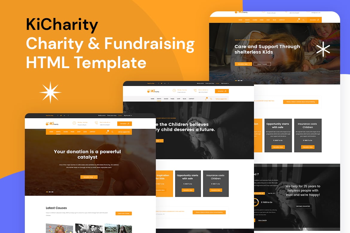 Imagen de portada de KiCharity - Charity & Fundraising HTML Template (plantilla web)