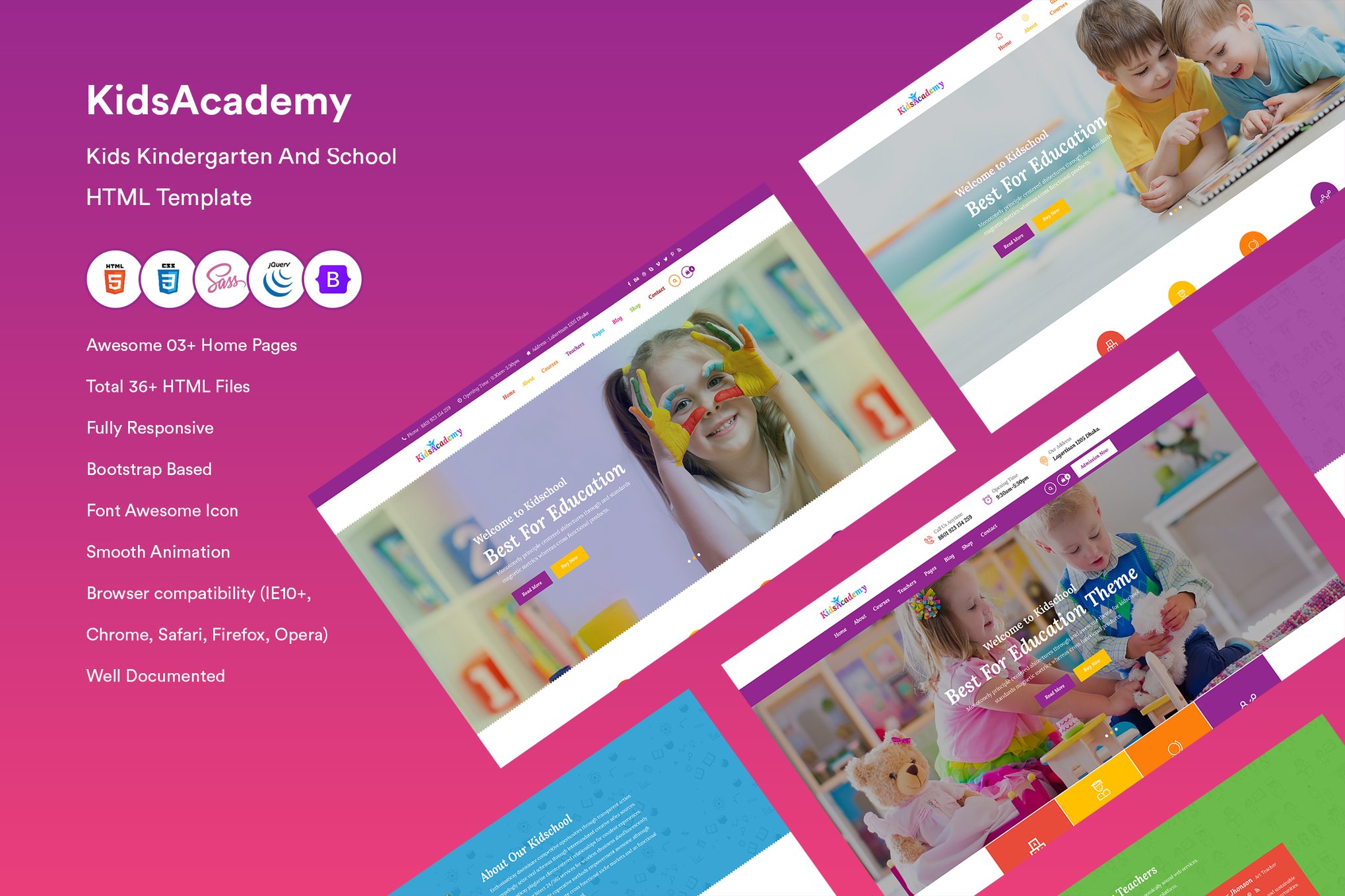 Imagen de portada de Kids Kindergarten & School HTML Template (plantilla web)