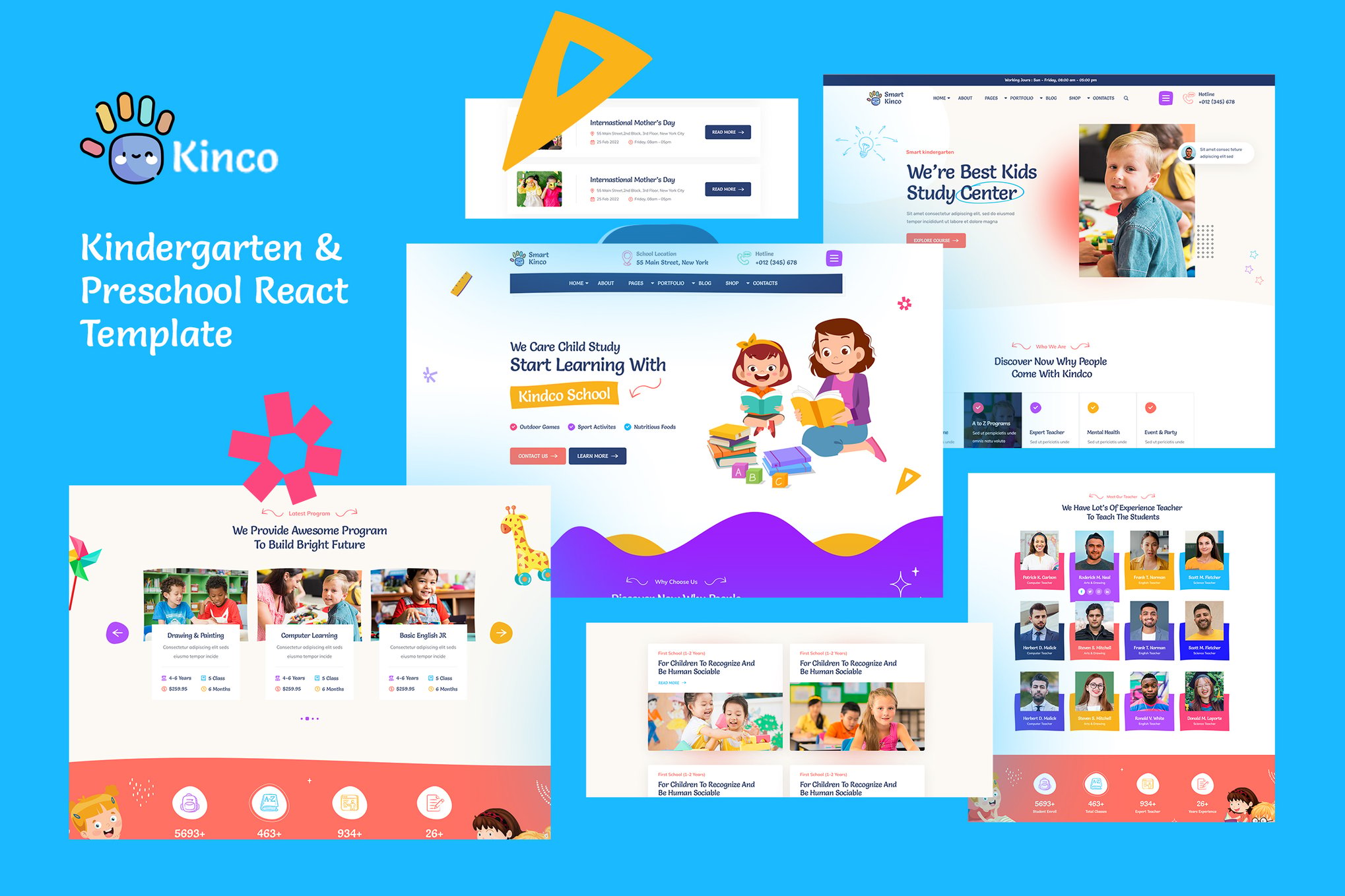 Imagen de portada de Kinco - Day Care & Kindergarten React Template (plantilla web)