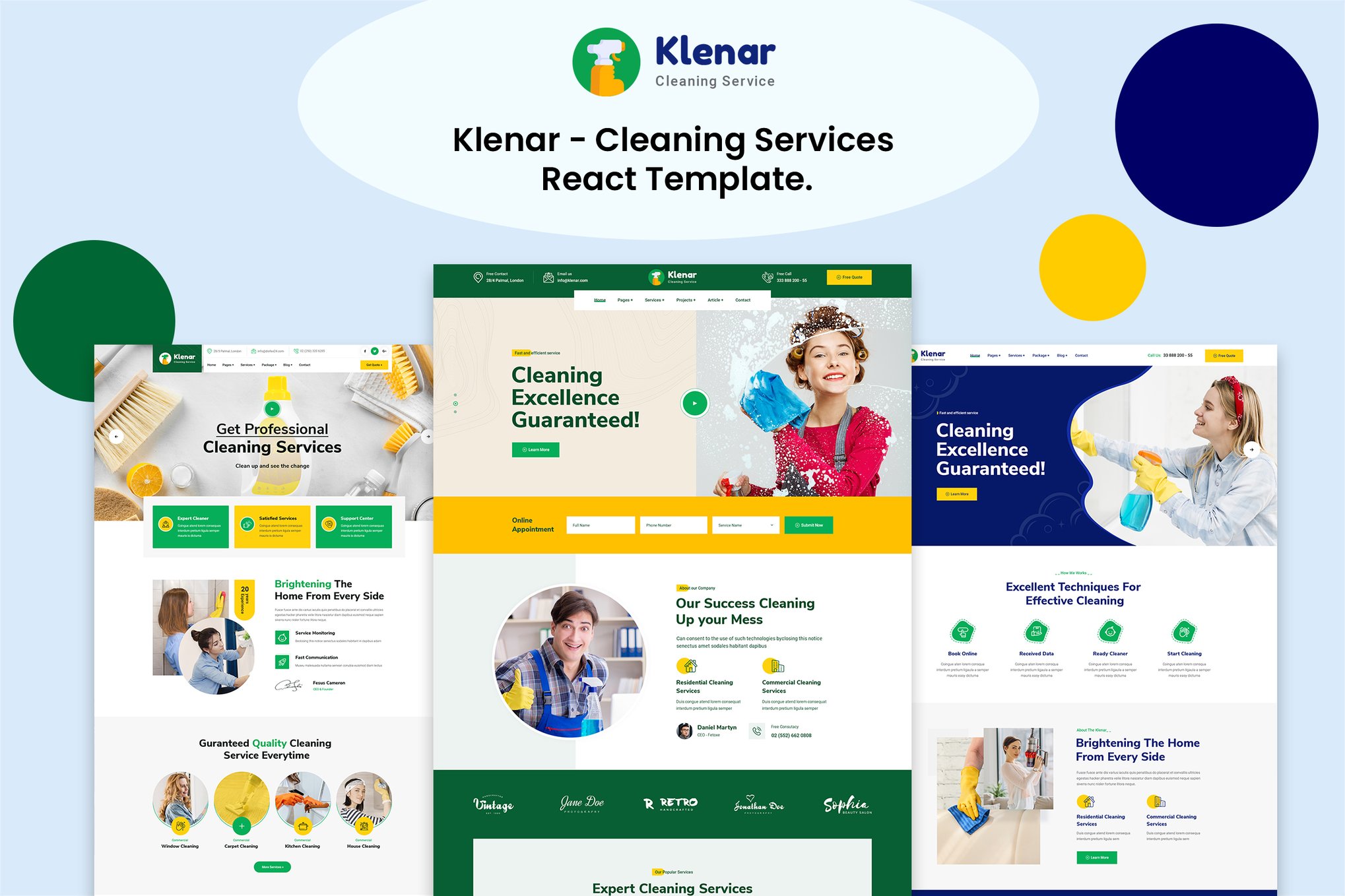 Imagen de portada de Klenar – Cleaning Services React Template (plantilla web)