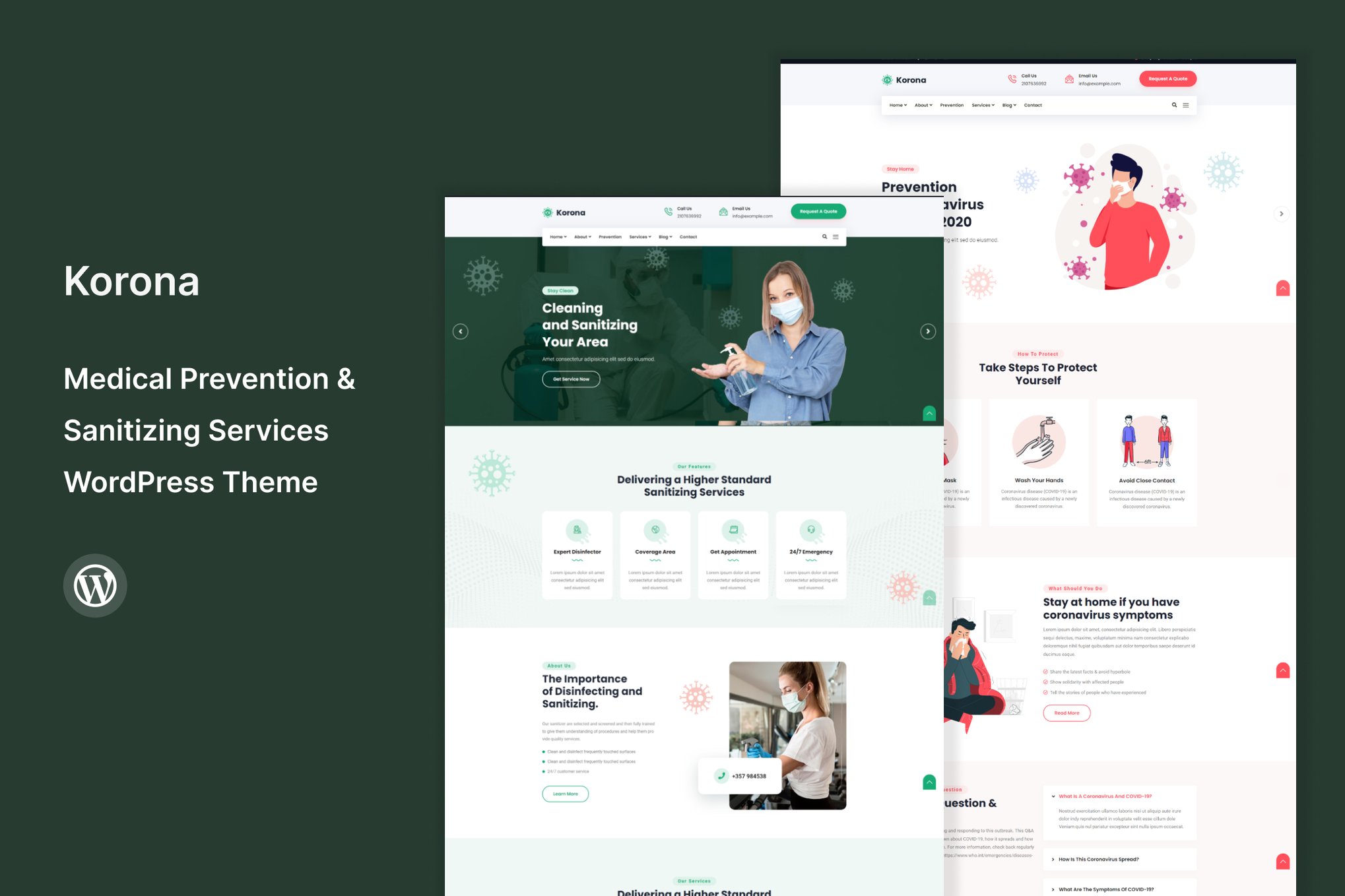 Imagen de portada de Korona - Medical & Sanitizing Services WP Theme (tema)