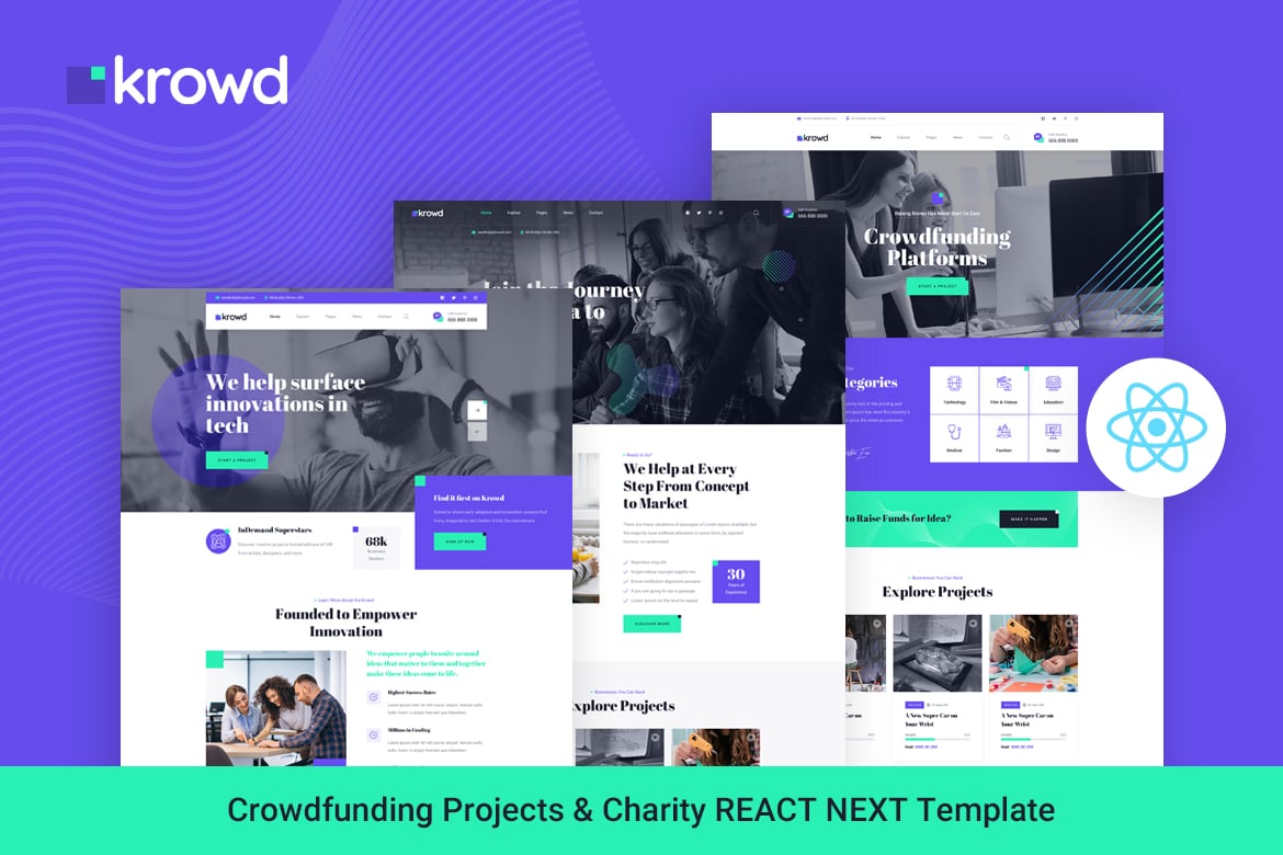 Imagen de portada de Krowd - Crowdfunding & Charity React Next Template (plantilla web)