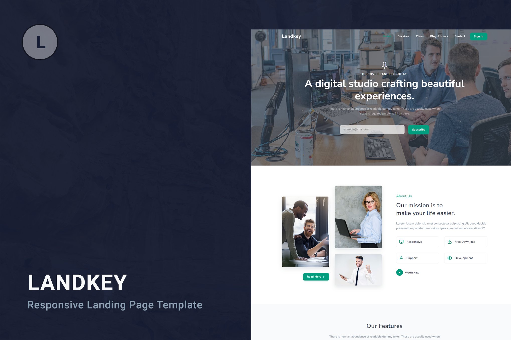 Imagen de portada de Landkey - A Responsive Creative Landing Template (plantilla web)