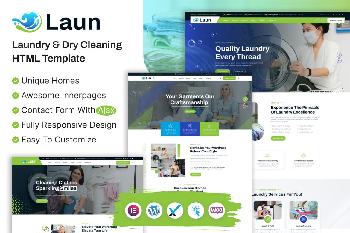 Imagen de portada de Laun - Laundry Service & Dry Cleaning HTML Templat (plantilla web)
