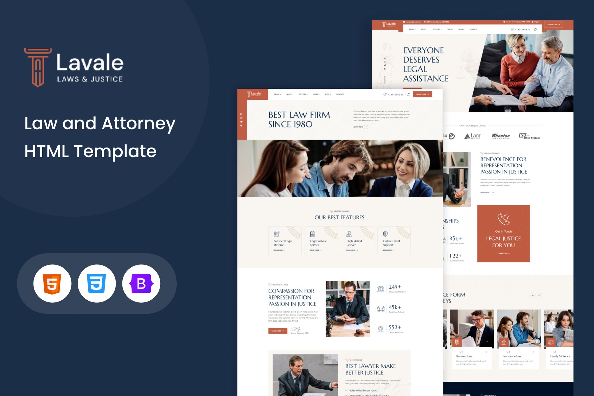 Imagen de portada de Lavale | Law and Attorney HTML Template (plantilla web)