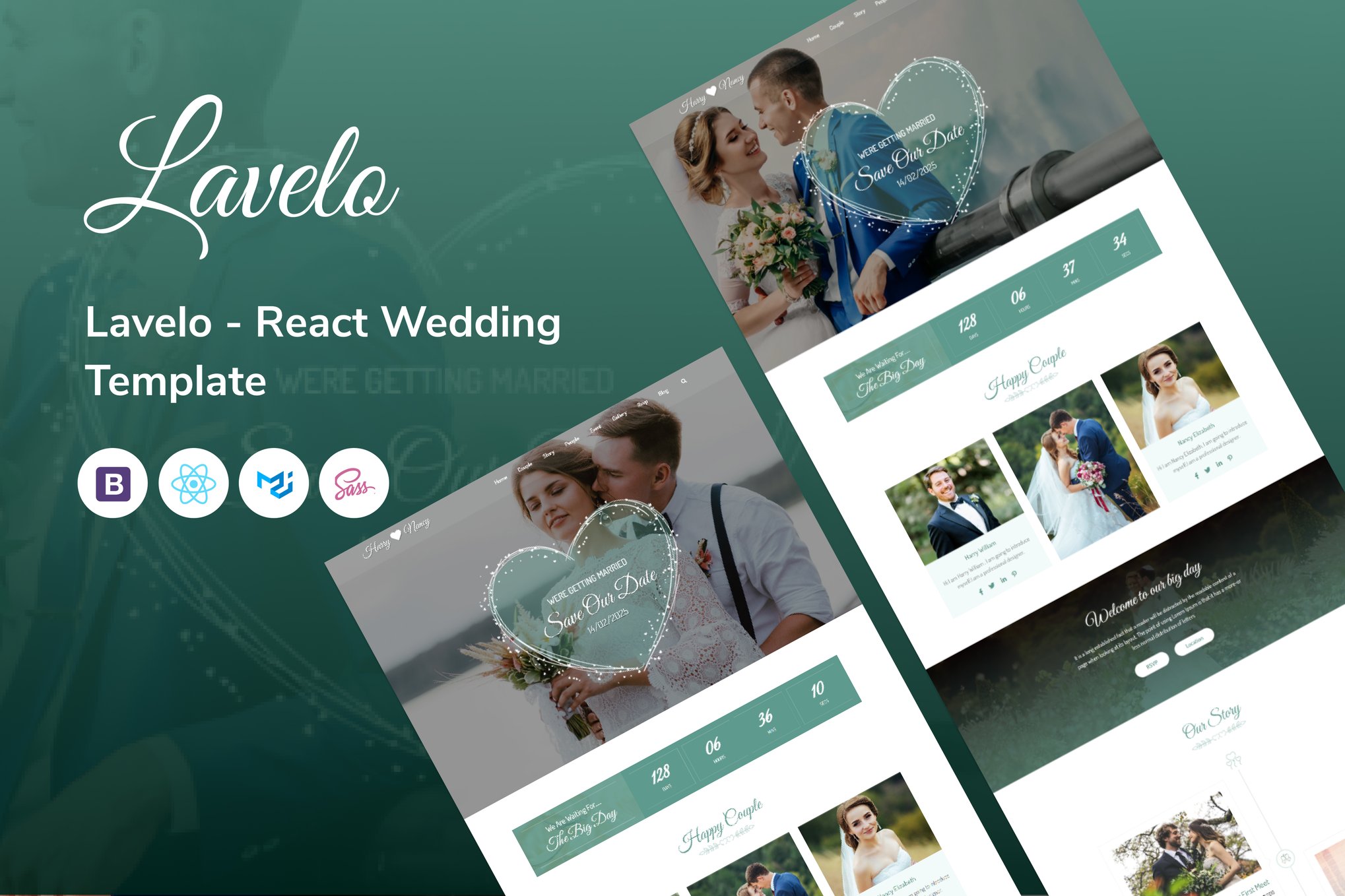 Imagen de portada de Lavelo - React Wedding Template (plantilla web)