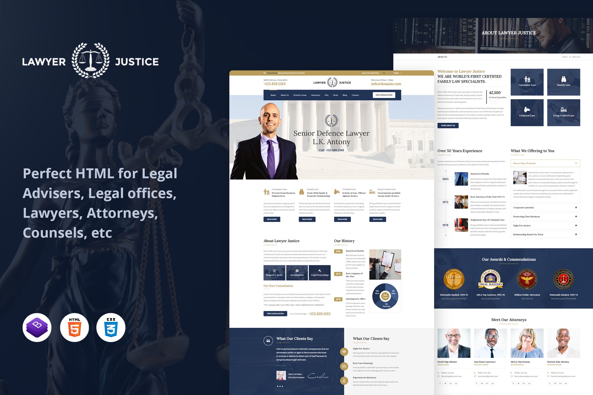 Imagen de portada de Lawyer & Justice - Attorney HTML Template (plantilla web)