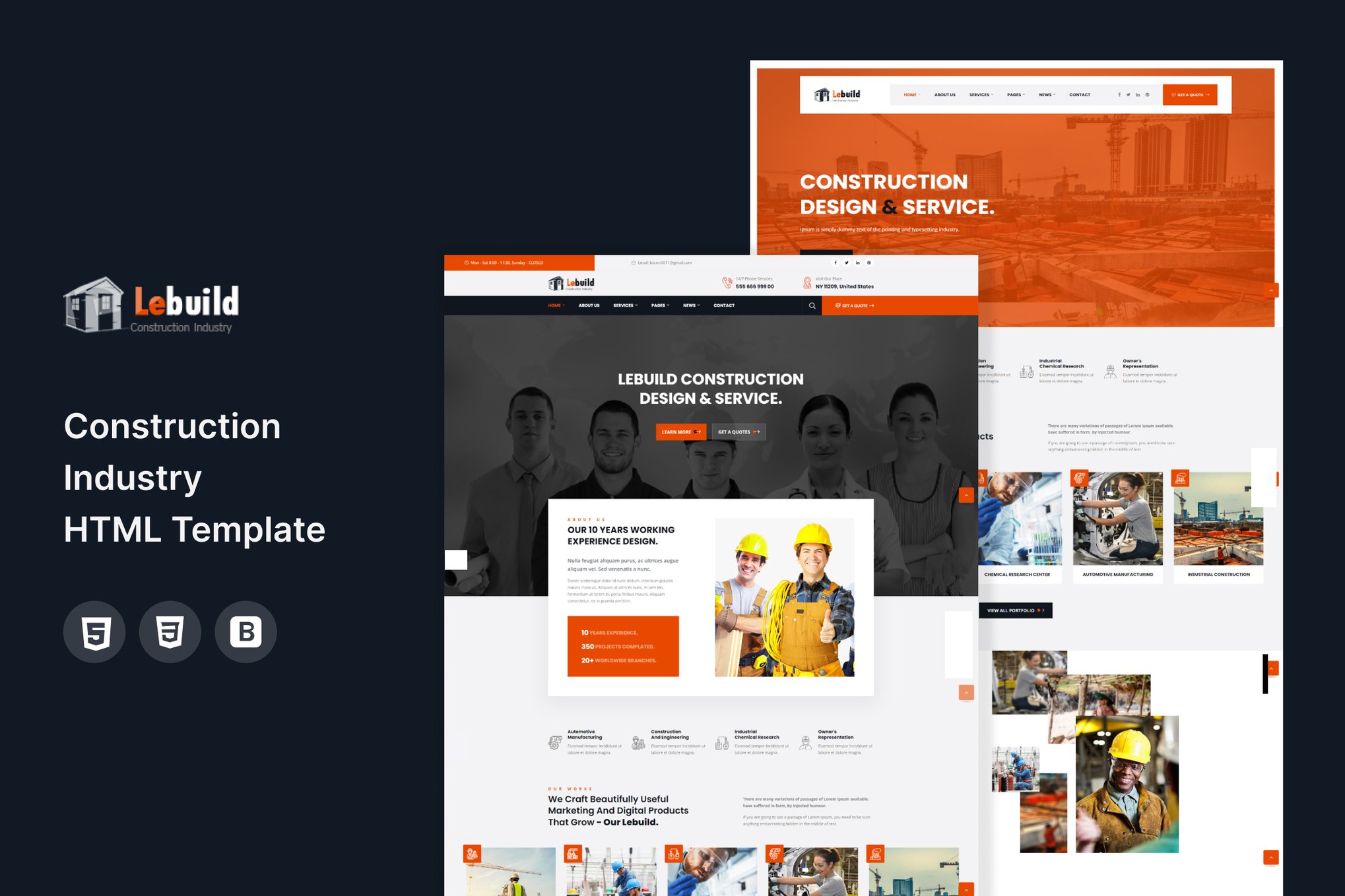 Imagen de portada de Lebuild - Construction Industry Company Template (plantilla web)