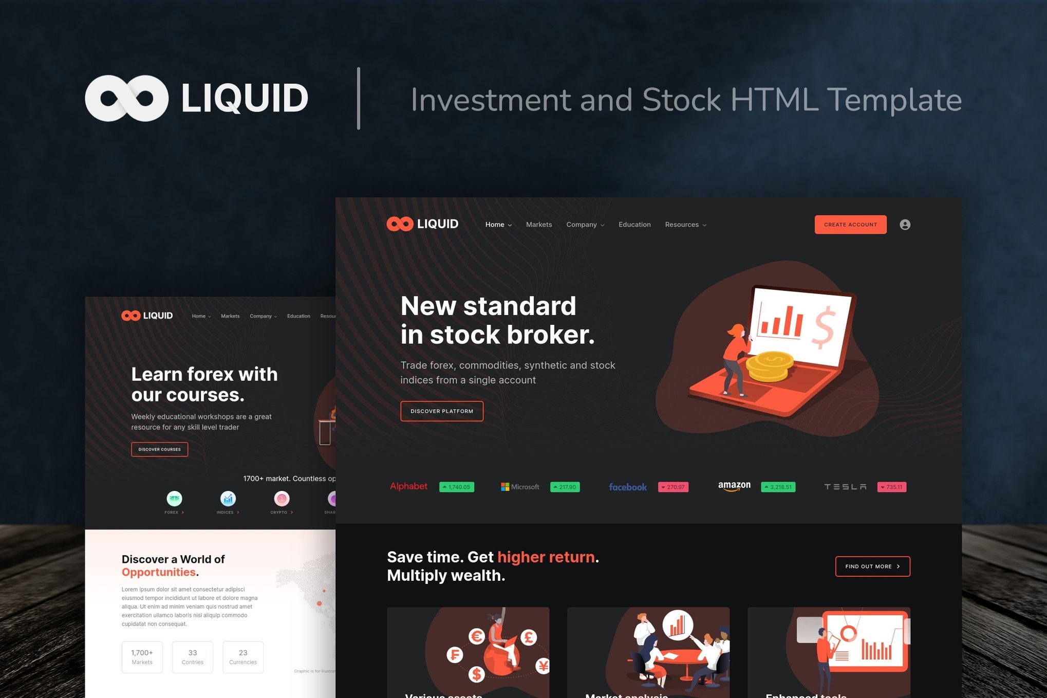 Imagen de portada de Liquid - Investment and Stock HTML Template (plantilla web)