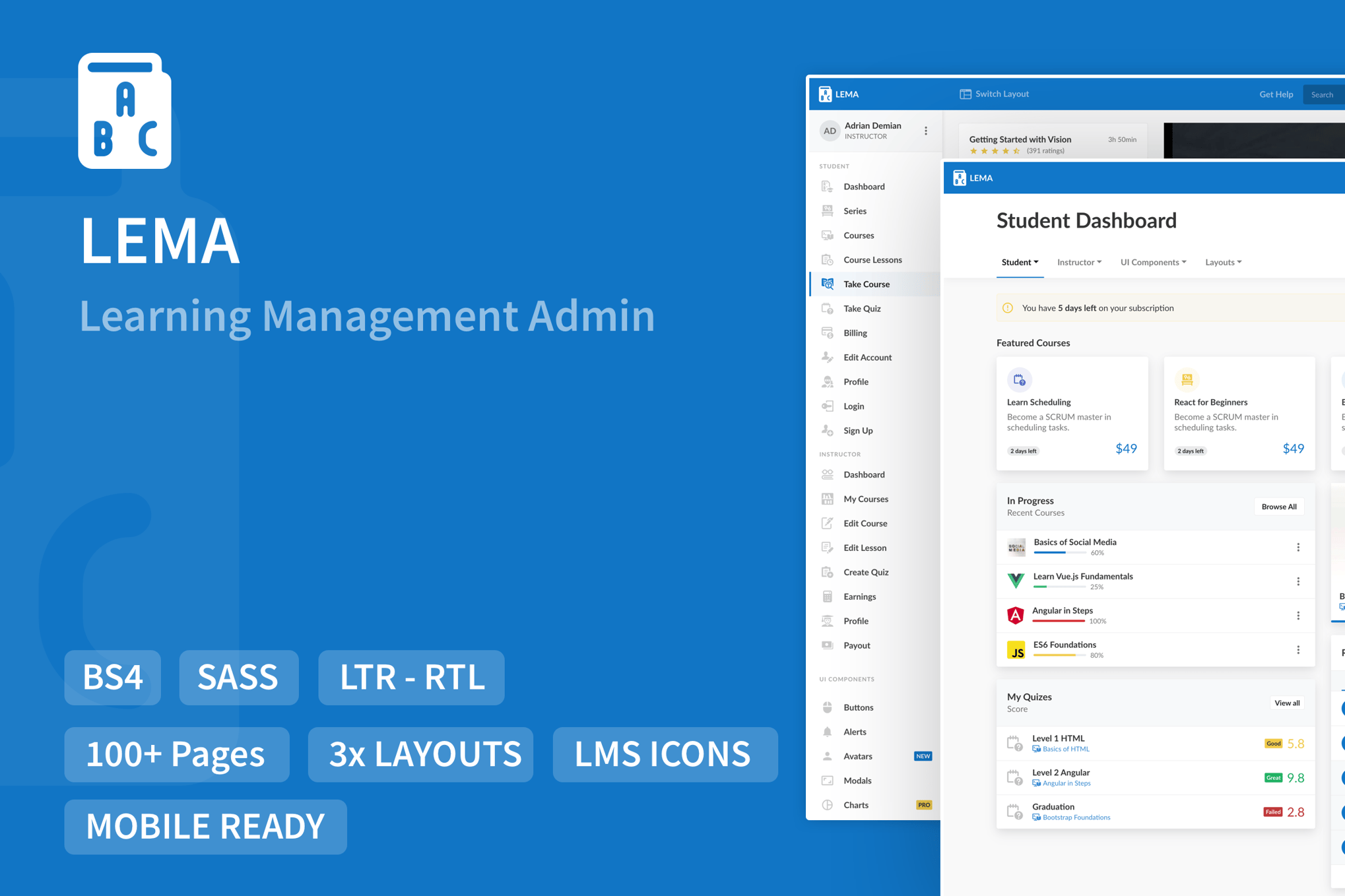 Imagen de portada de LMS Dashboard Template (plantilla web)