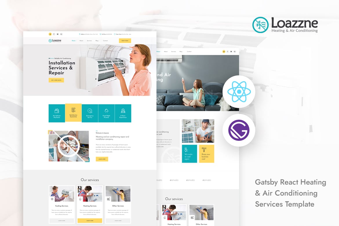 Imagen de portada de Loazzne - Gatsby React Heating & Air Conditioning (plantilla web)