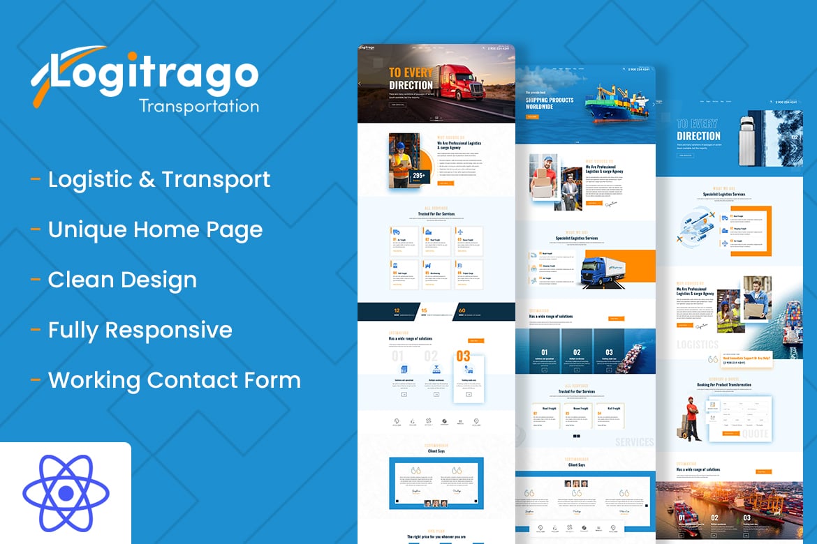 Imagen de portada de Logitrago - Transport & Logistics React Template (plantilla web)