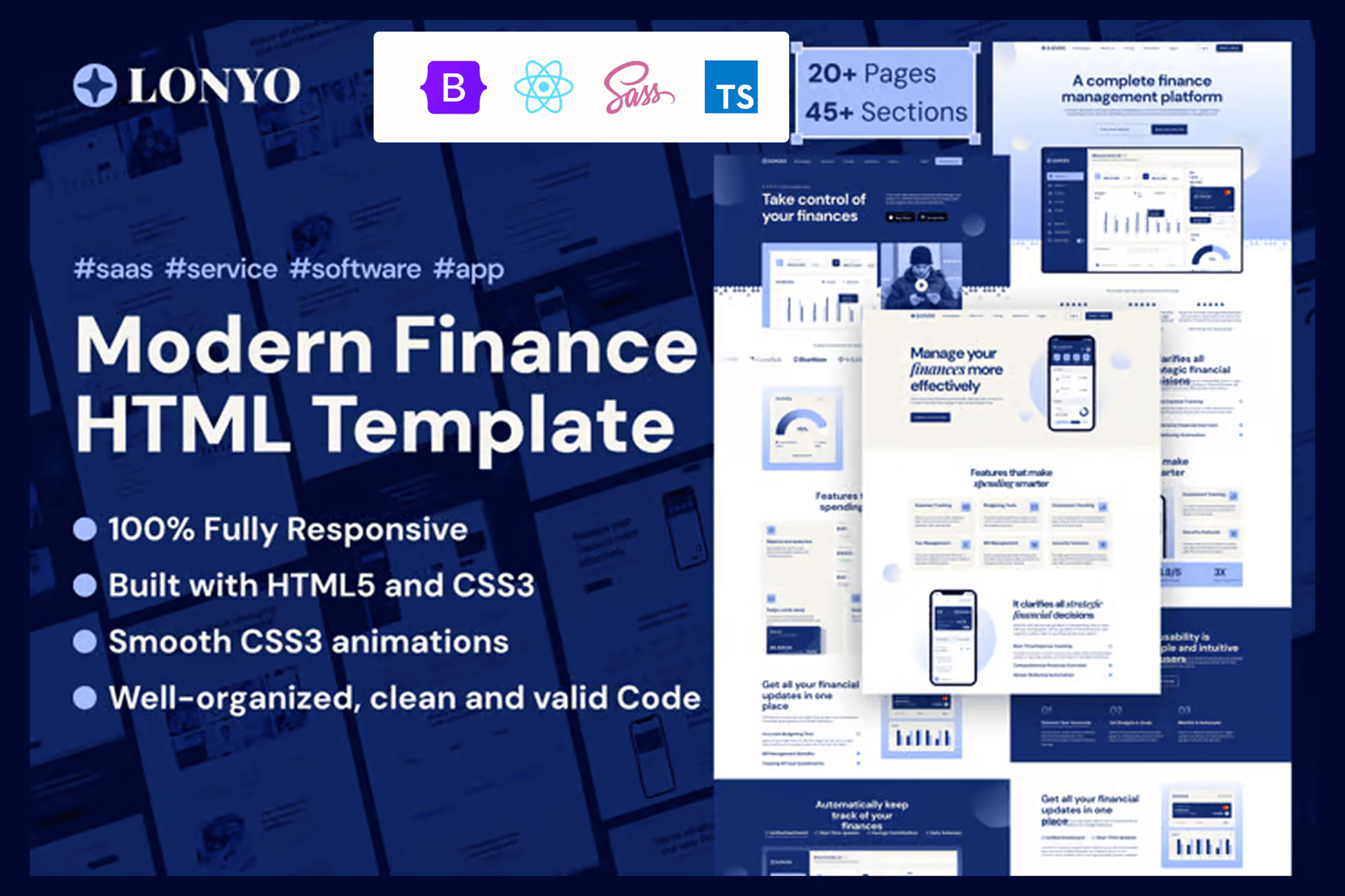 Imagen de portada de Lonyo - Sass And software React JS Template (plantilla web)