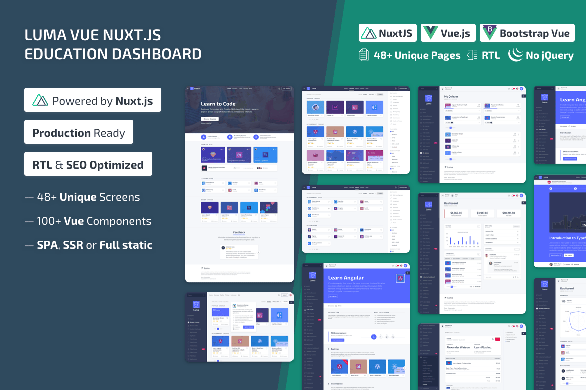 Imagen de portada de Luma Nuxt - NuxtJS Vue Learning Management System (plantilla web)