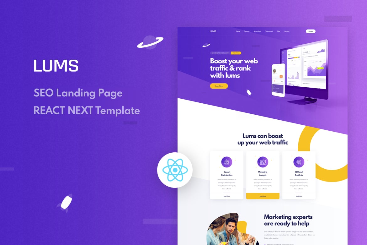 Imagen de portada de Lums - SEO Landing React NextJS Template (plantilla web)