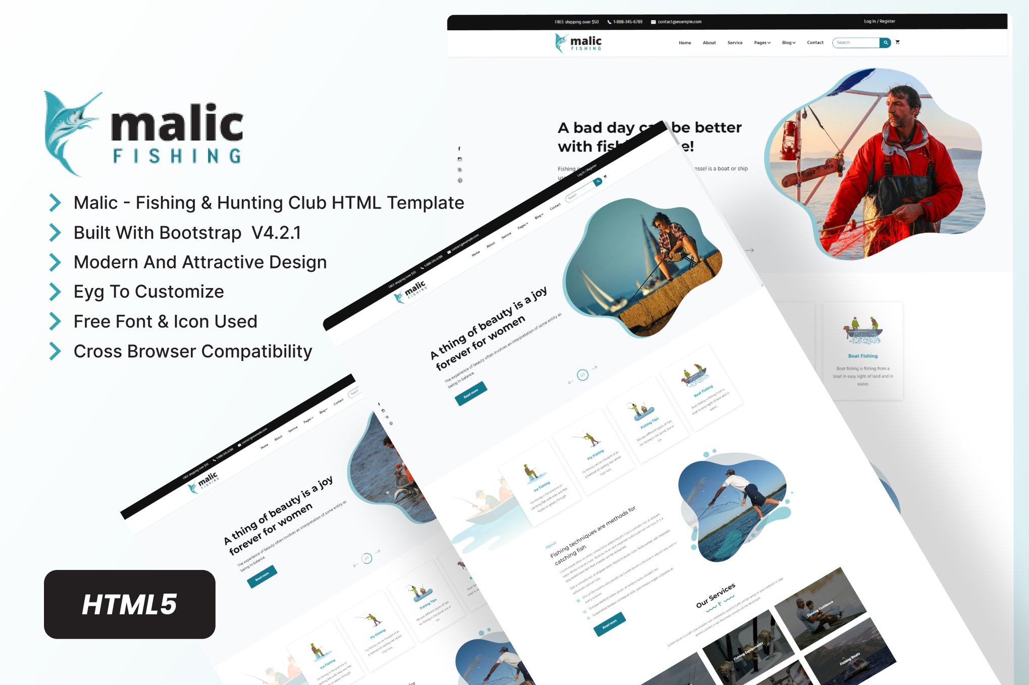 Imagen de portada de Malic - Fishing & Hunting Club HTML Template + RTL (plantilla web)