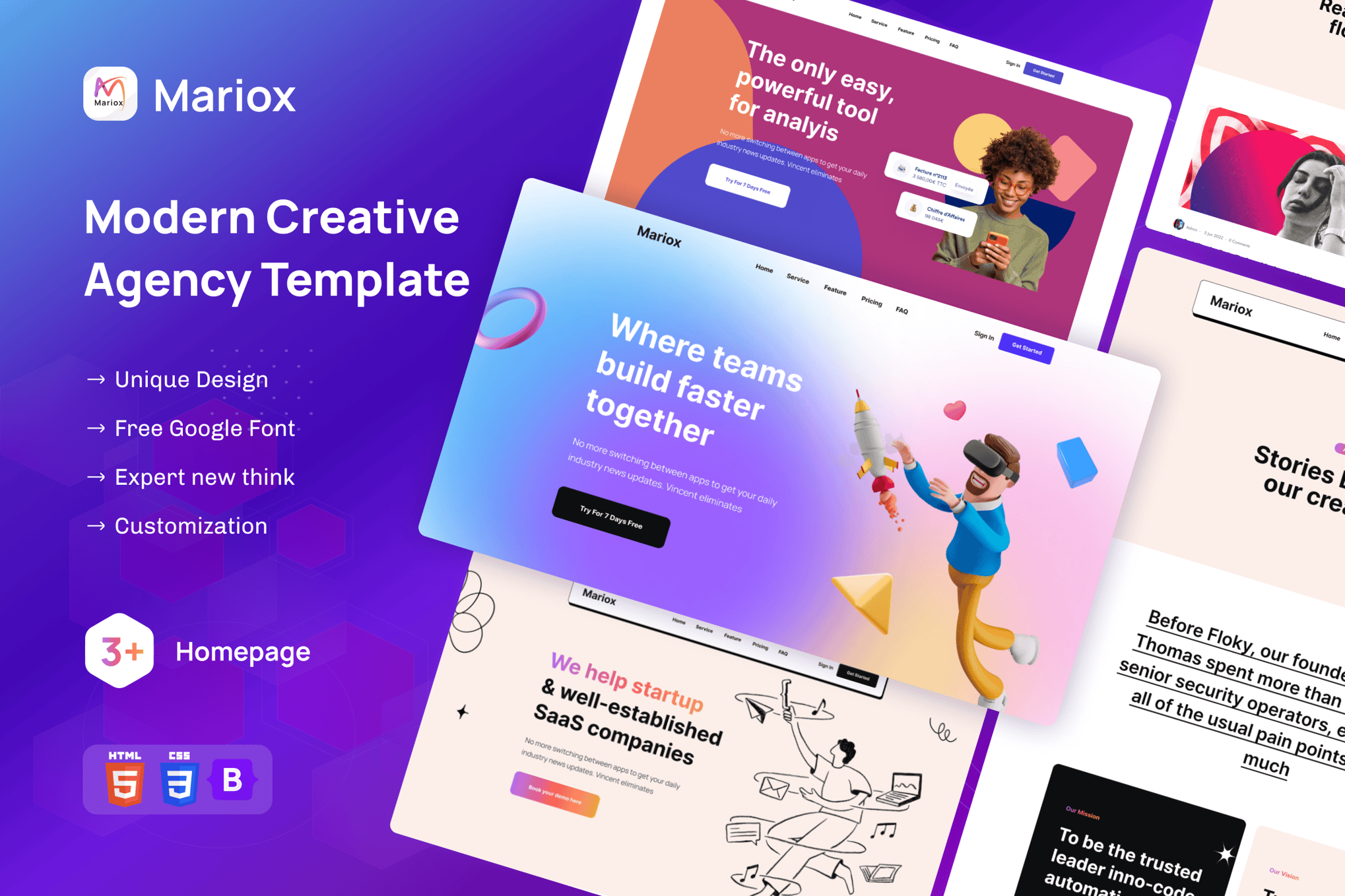 Imagen de portada de Mariox - Modern Creative Agency HTML5 Template (plantilla web)