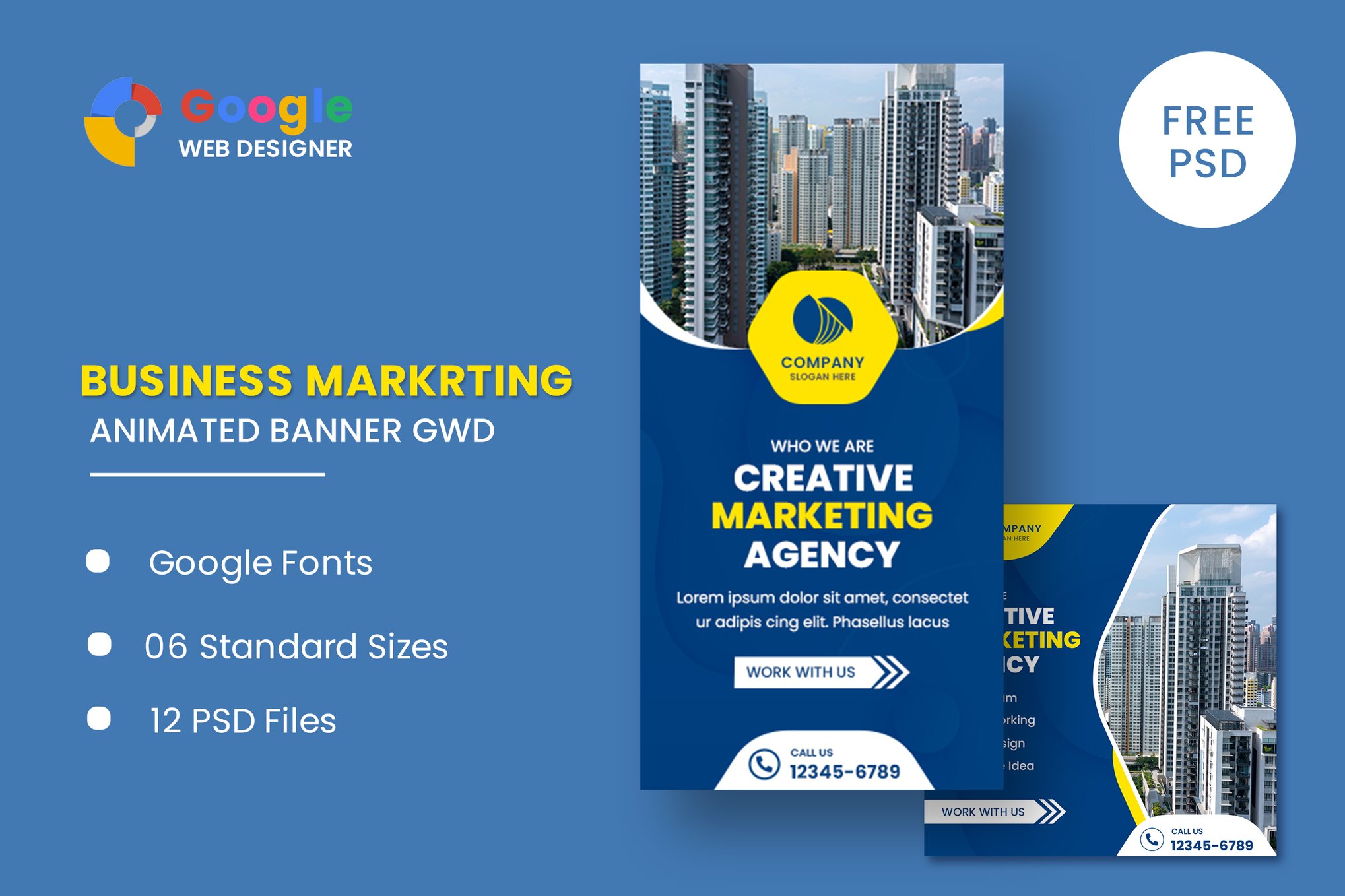 Imagen de portada de Marketing Agency Animated Banner Google Web Design (plantilla web)