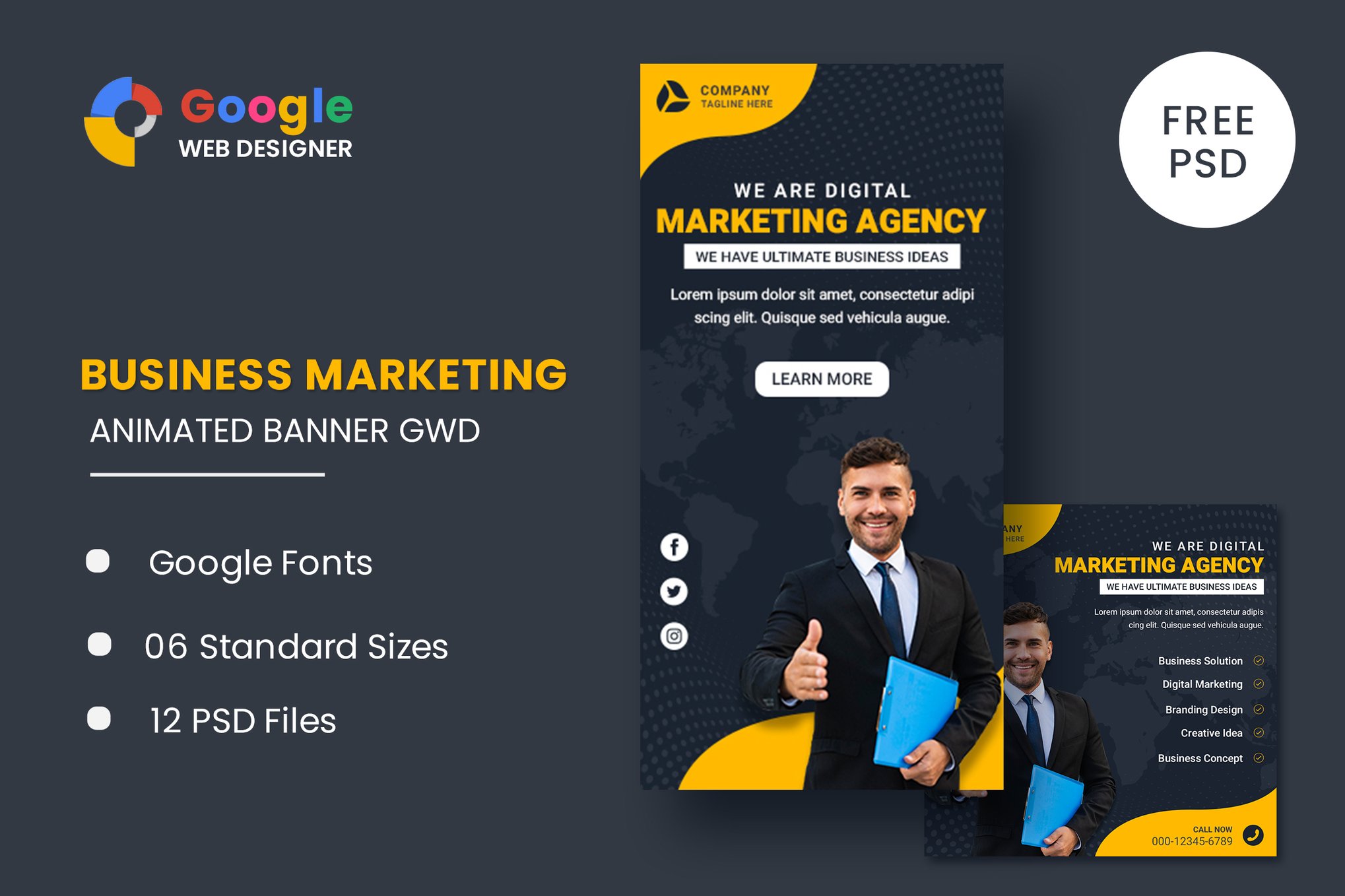 Imagen de portada de Marketing Agency Google Adwords Banner Animated (plantilla web)