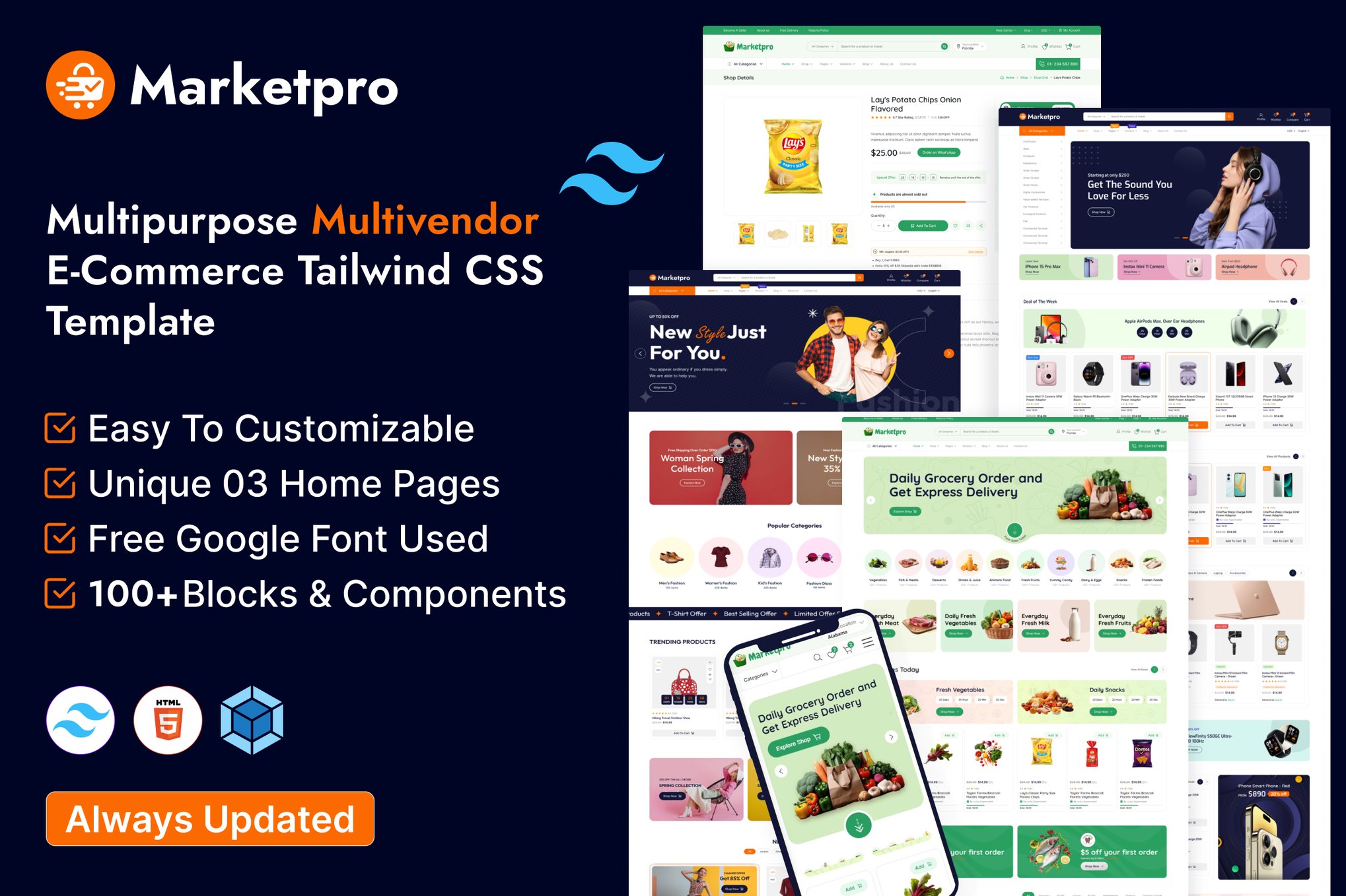 Imagen de portada de MarketPro - eCommerce Multivendor Tailwind CSS (plantilla web)