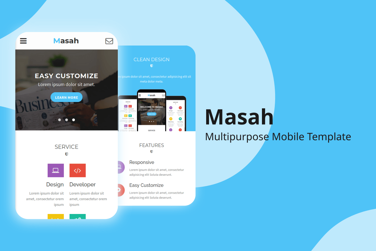 Imagen de portada de Masah - Multipurpose Mobile Template (plantilla web)