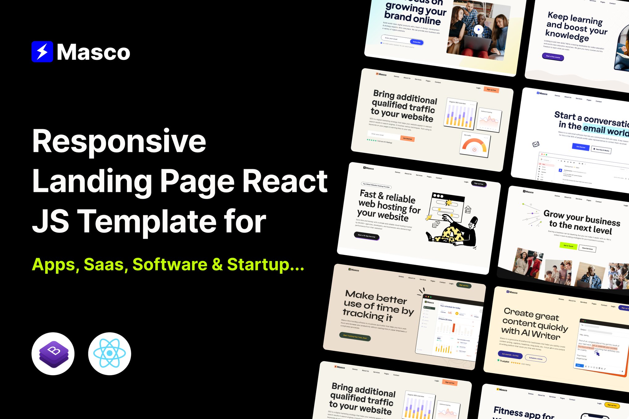 Imagen de portada de Masco - Saas Software Startup React Template (plantilla web)
