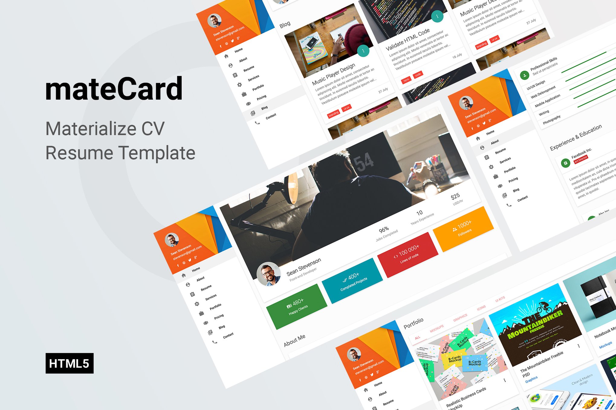 Imagen de portada de mateCard - Materialize CV/Resume Template (plantilla web)
