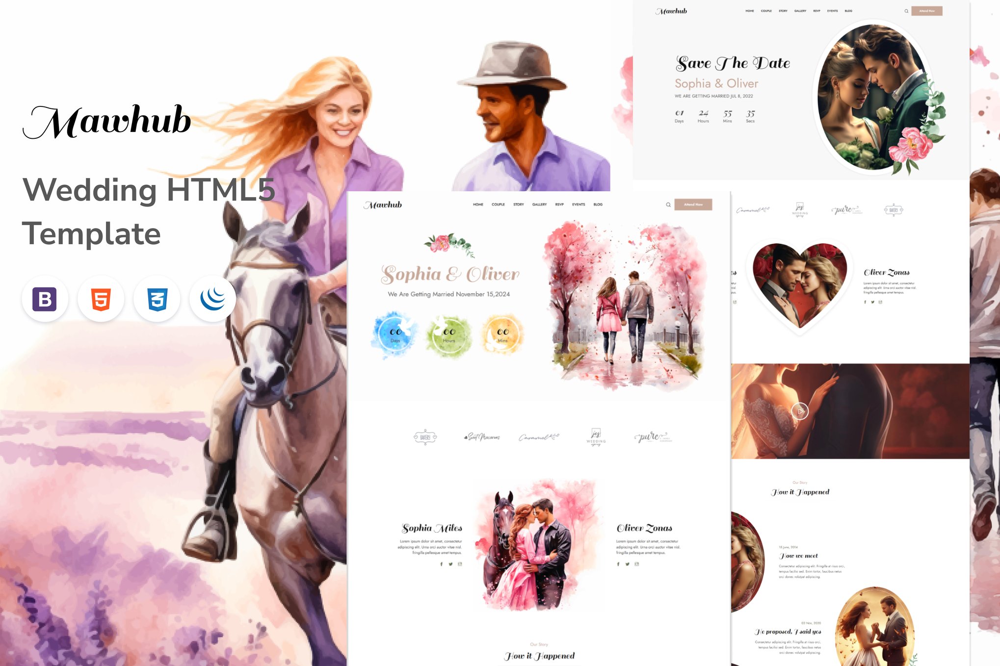 Imagen de portada de Mawhub - Wedding Invitation HTML5 Template (plantilla web)