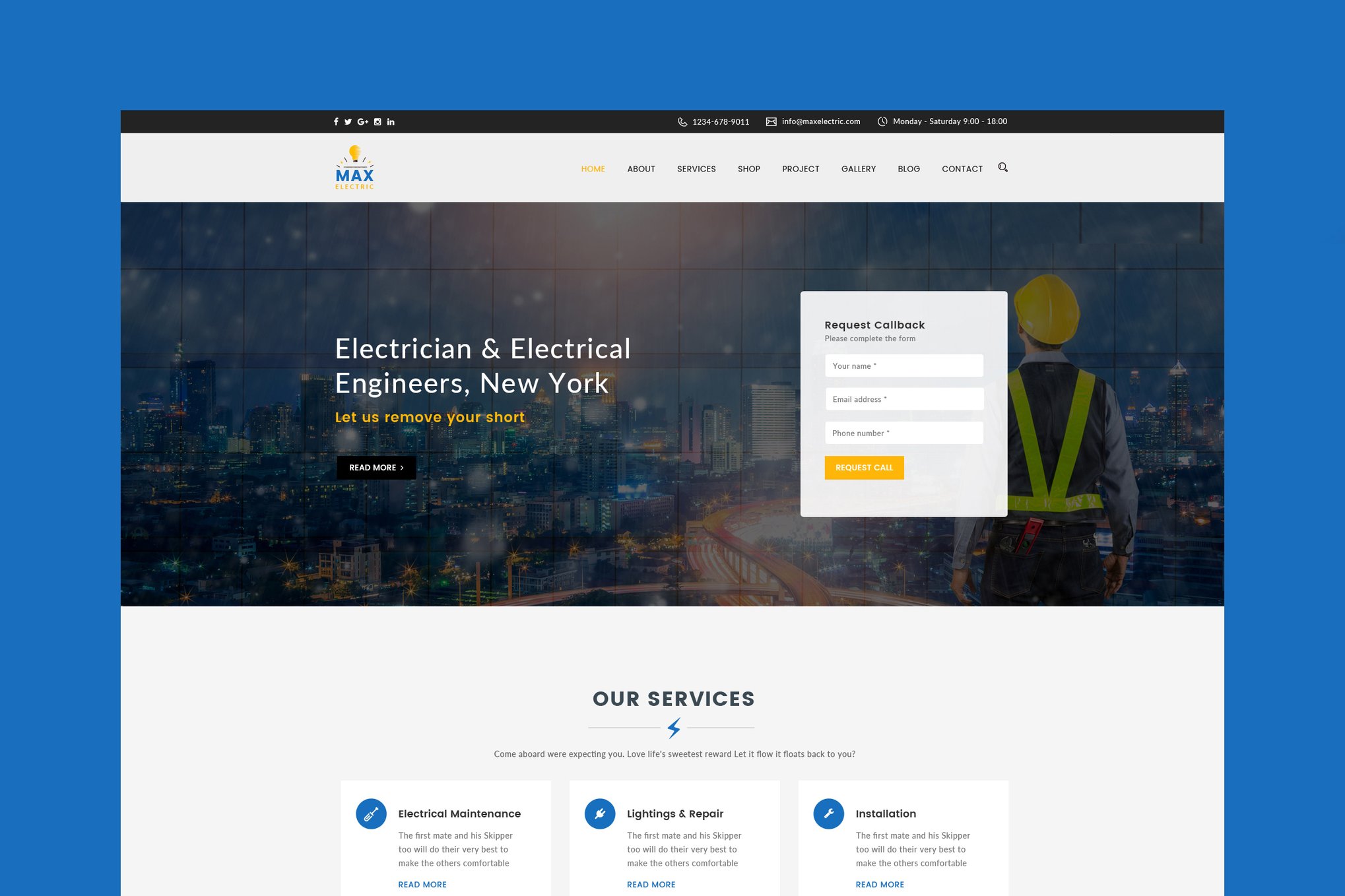 Imagen de portada de Max Electric - Electrician HTML Template (plantilla web)