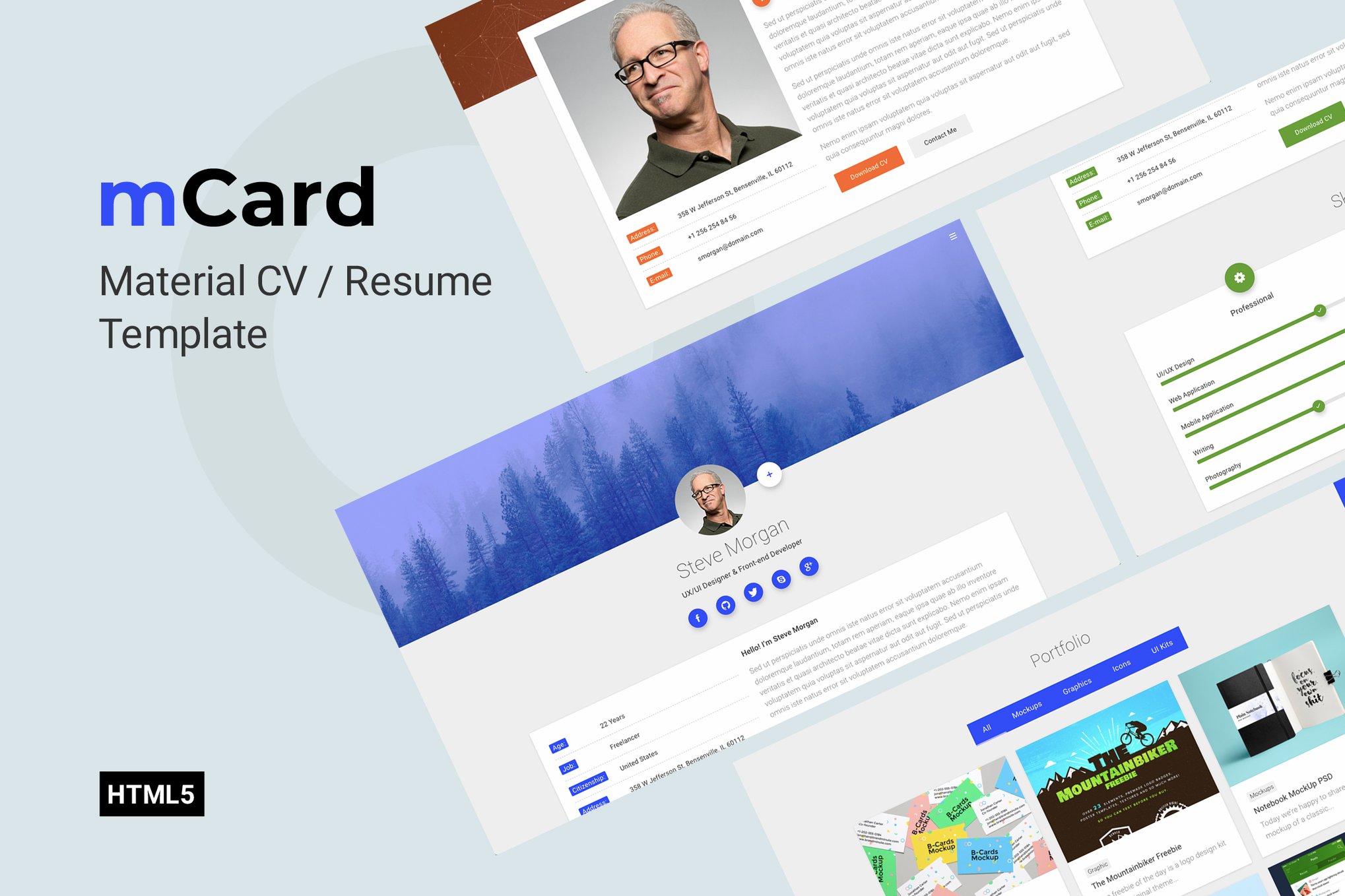 Imagen de portada de mCard - Material CV/Resume Template (plantilla web)