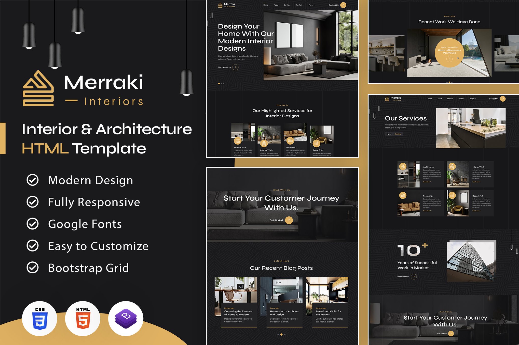 Imagen de portada de Merraki | Interiors & Architecture HTML Template (plantilla web)
