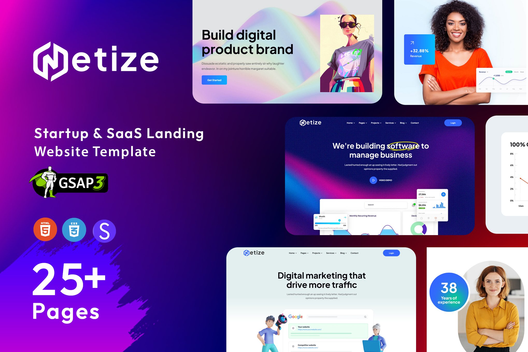 Imagen de portada de Metize - Startup & SaaS HTML Template (plantilla web)