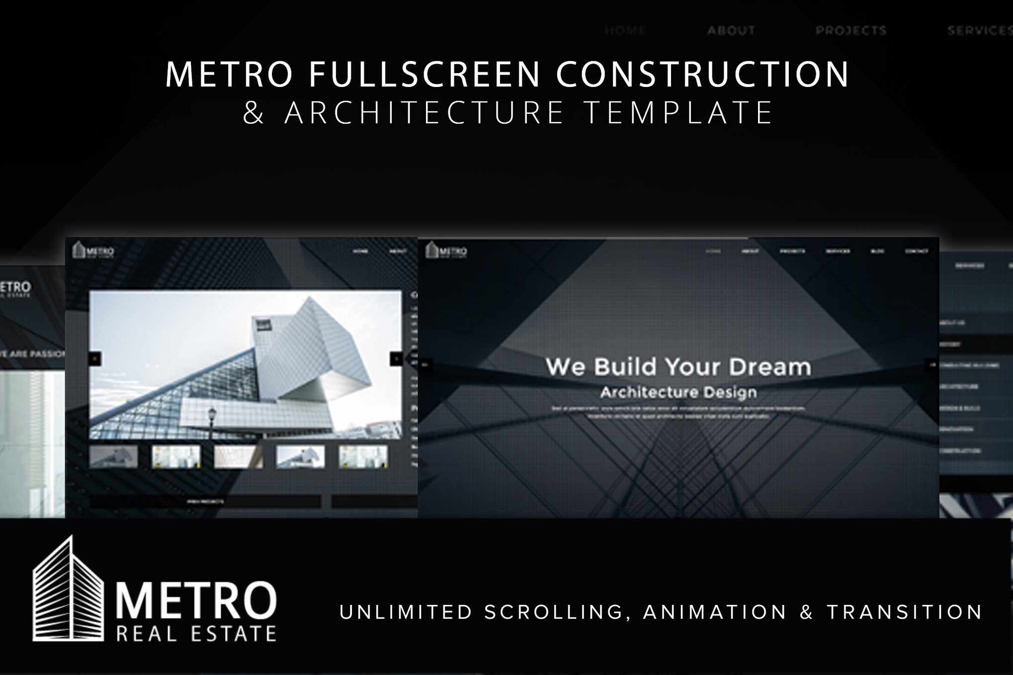 Imagen de portada de Metro Fullscreen Architecture Template (plantilla web)