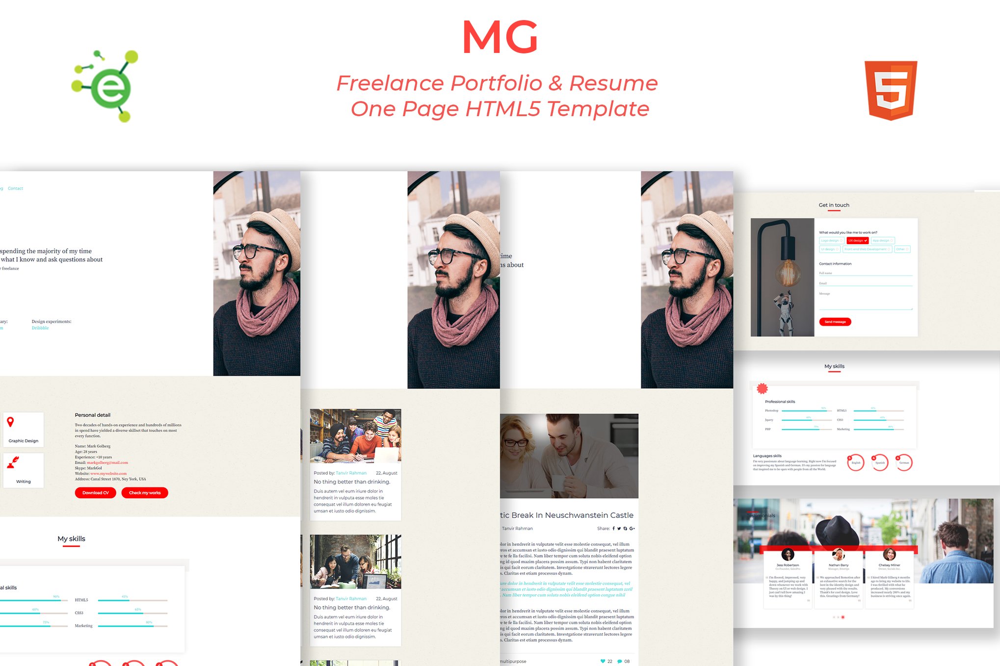 Imagen de portada de MG - Portfolio and Resume HTML5 Template (plantilla web)