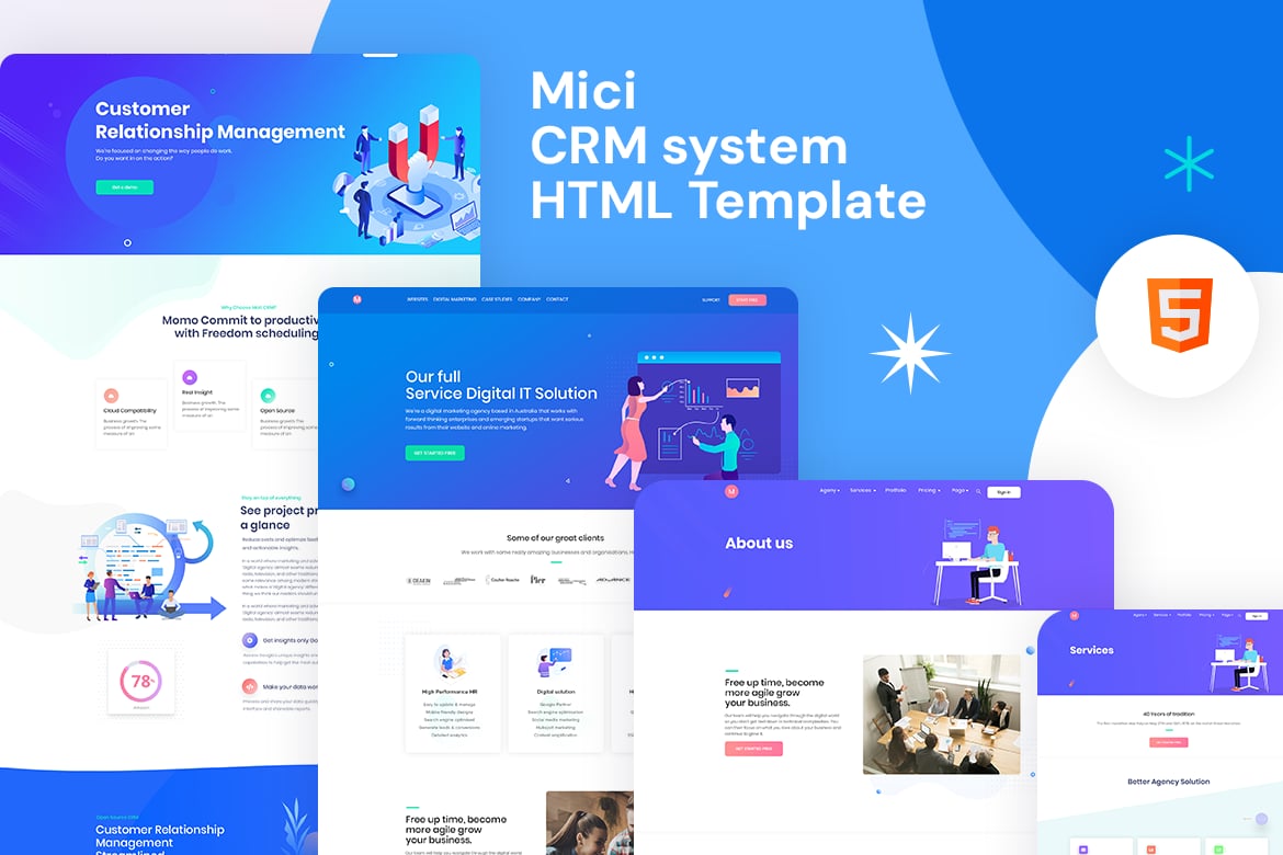Imagen de portada de Mici - CRM system HTML Template (plantilla web)