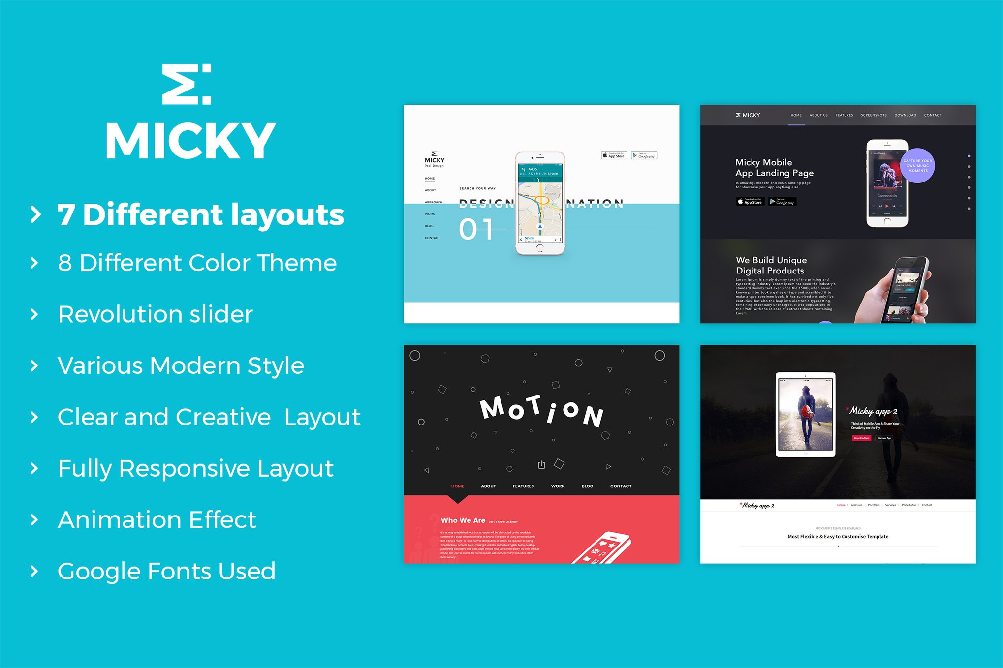 Imagen de portada de Micky - App showcase Template (plantilla web)