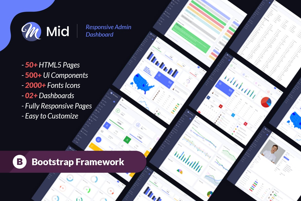 Imagen de portada de Mid - Creative Dashboard Template (plantilla web)
