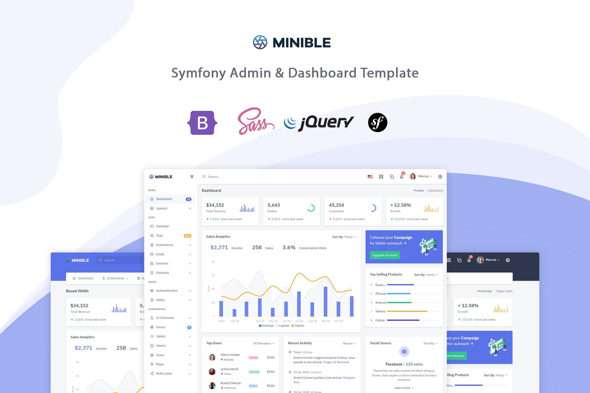 Imagen de portada de Minible - Symfony Admin & Dashboard Template (plantilla web)
