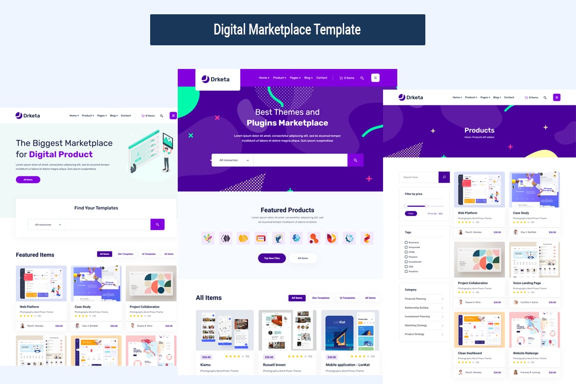 Imagen de portada de Modern Digital Product Marketplace HTML Template (plantilla web)
