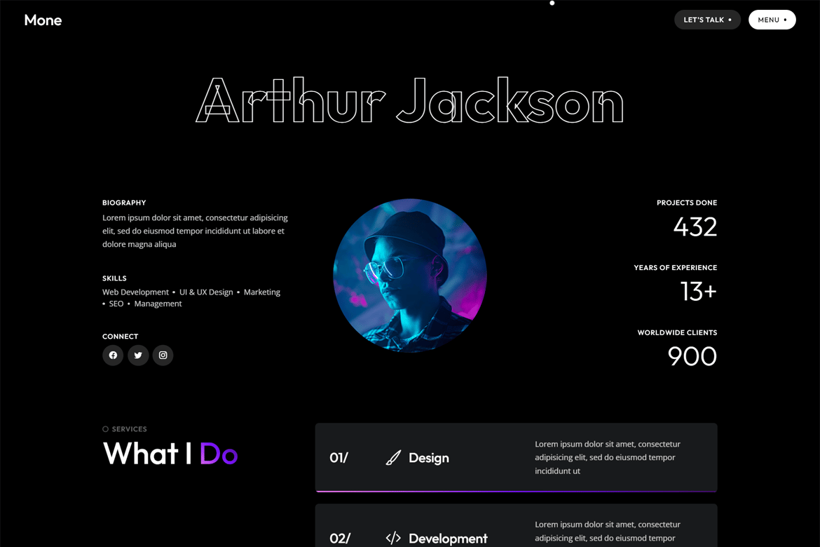 Imagen de portada de Mone - NextJS Personal Portfolio Template (plantilla web)