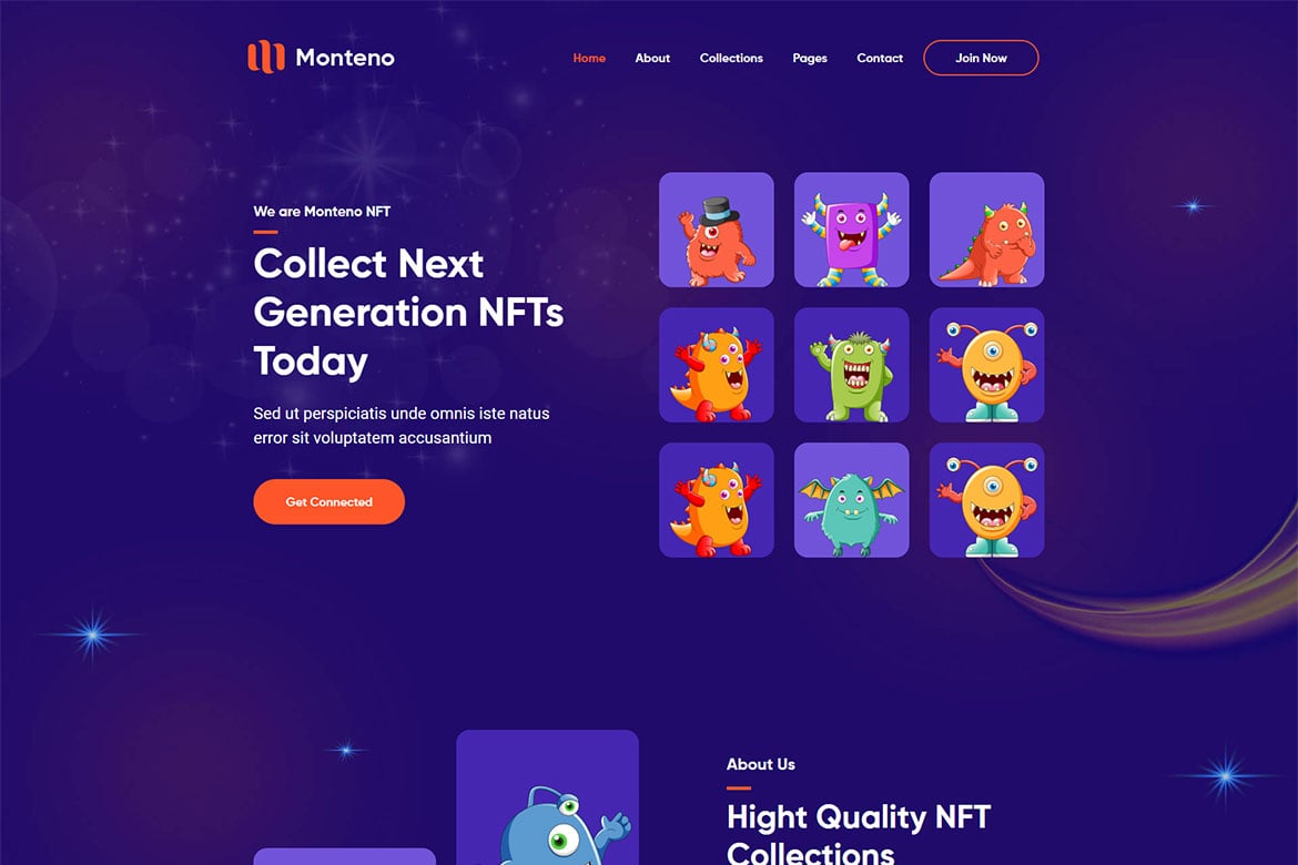 Imagen de portada de Monteno - NFT Portfolio HTML Template (plantilla web)