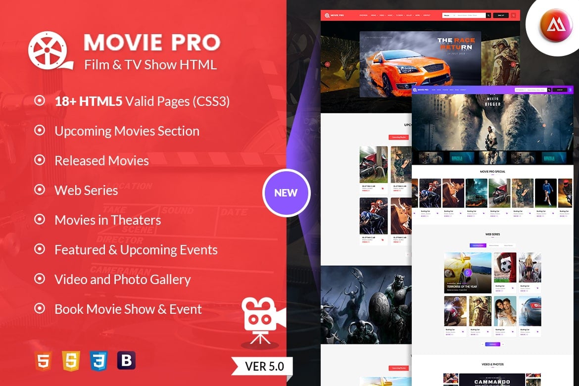 Imagen de portada de Movie Pro - TV Show and Production House HTML (plantilla web)